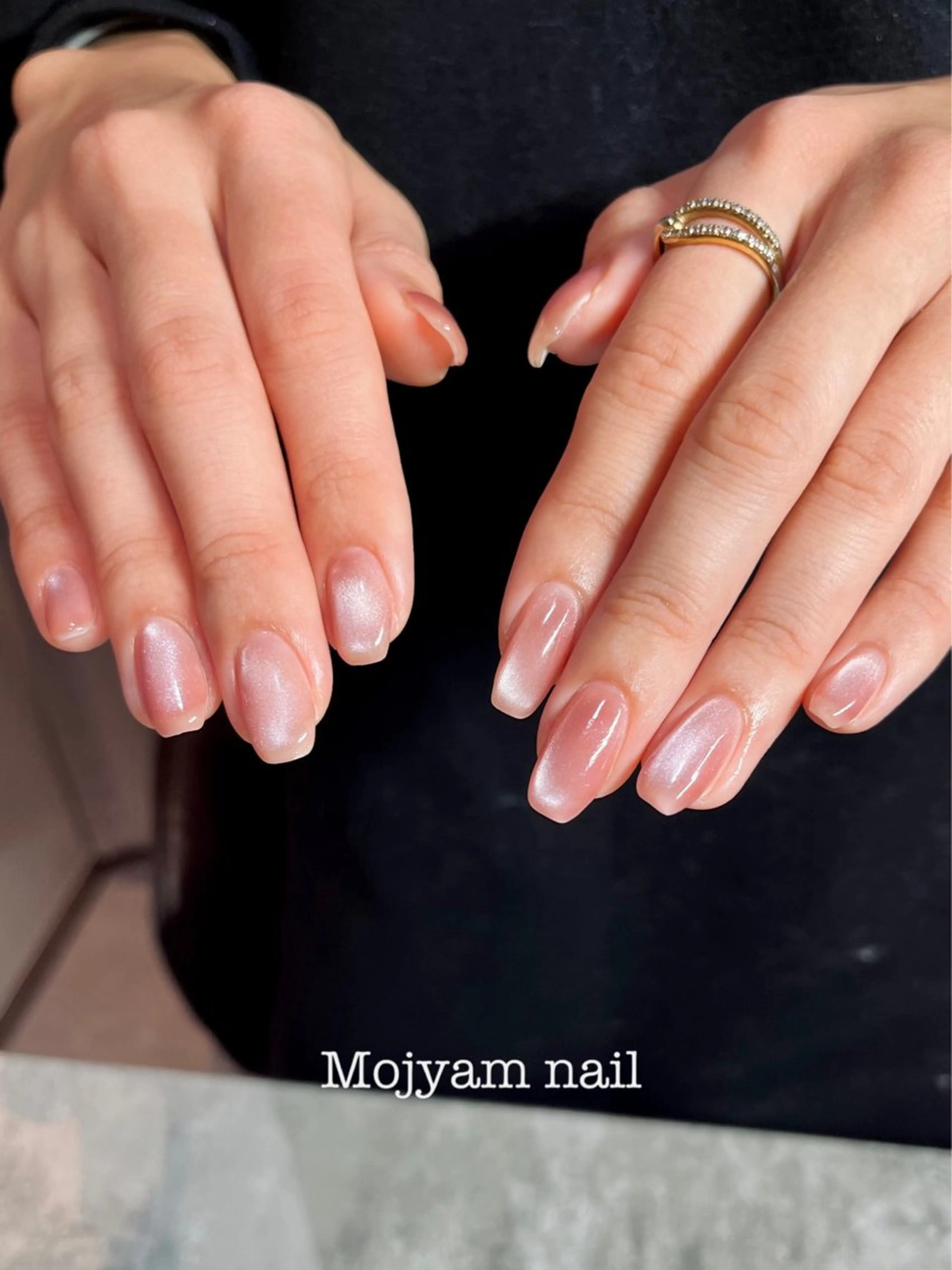 ネイル マグネットネイル ビー玉ネイル ピンク シンプルネイル スクエアネイル ハンドネイル Mojyam nail所属・松本 実咲のネイルデザイン