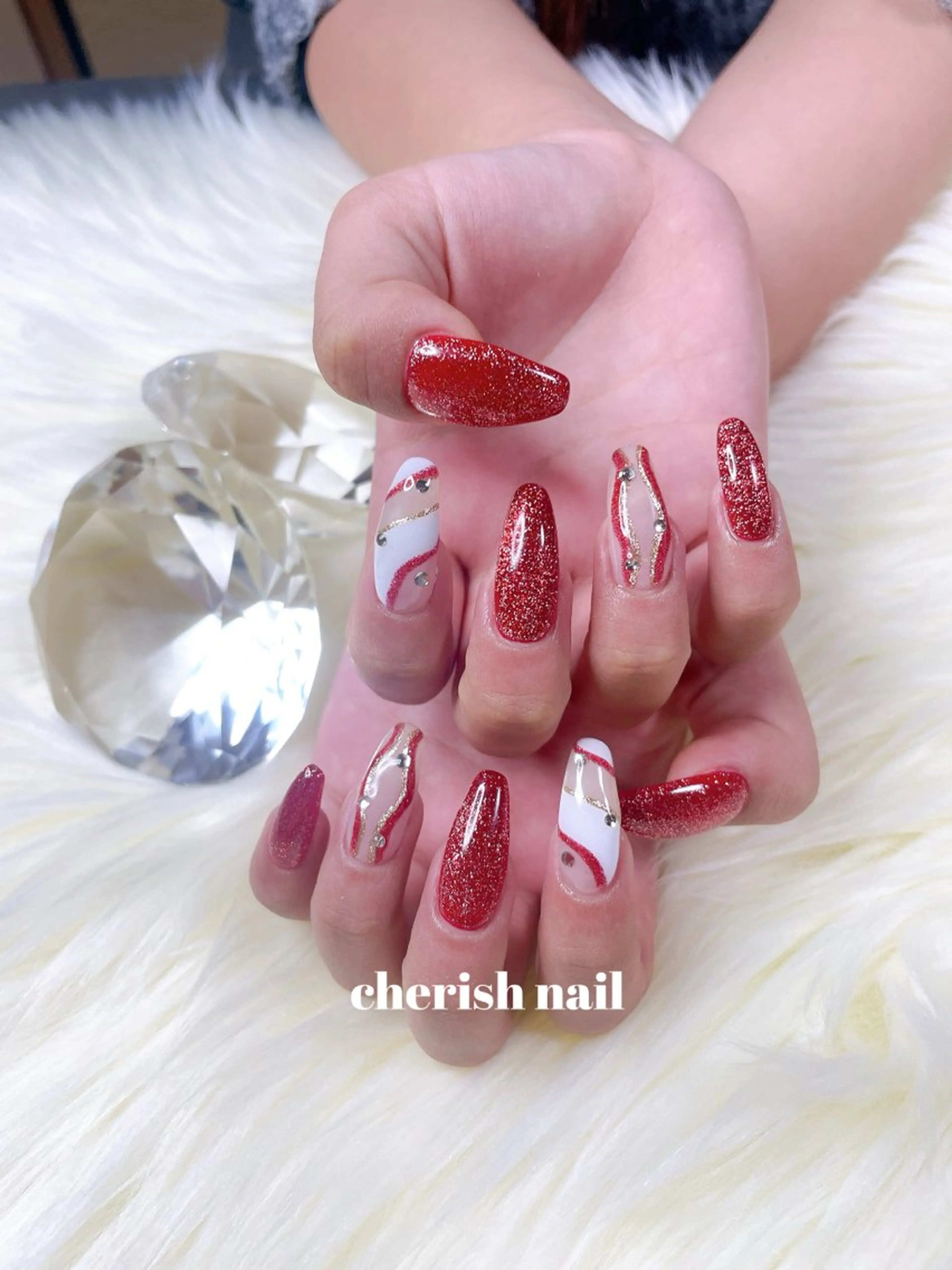 ネイル アートネイル マグネットネイル 冬ネイル クリスマス ハンドネイル cherish nailのネイルデザイン