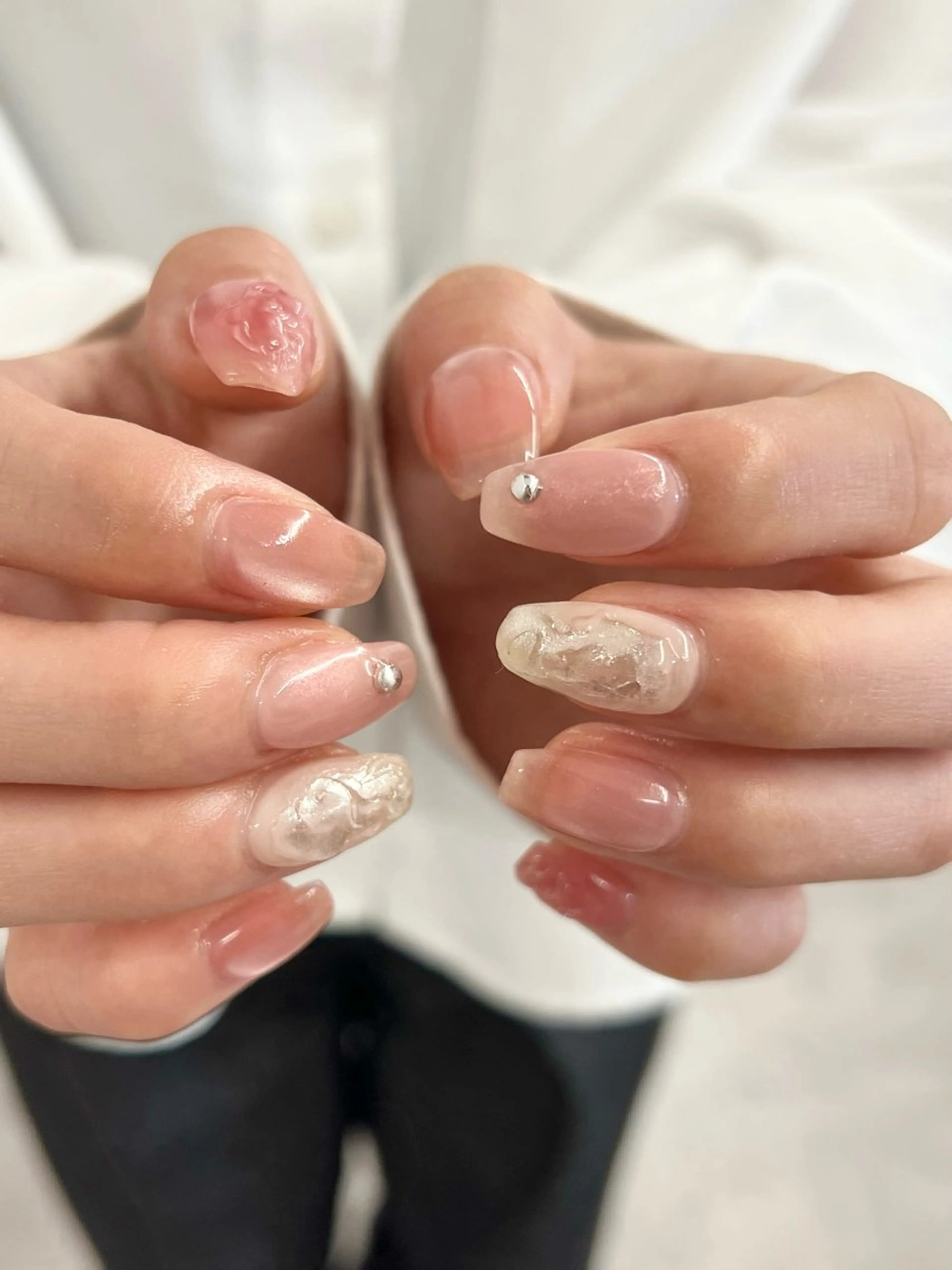 ネイル ジェルネイル マグネットネイル ニュアンスネイル パラジェル ピンク ハンドネイル ハンドケア Bana_ Nailのネイルデザイン