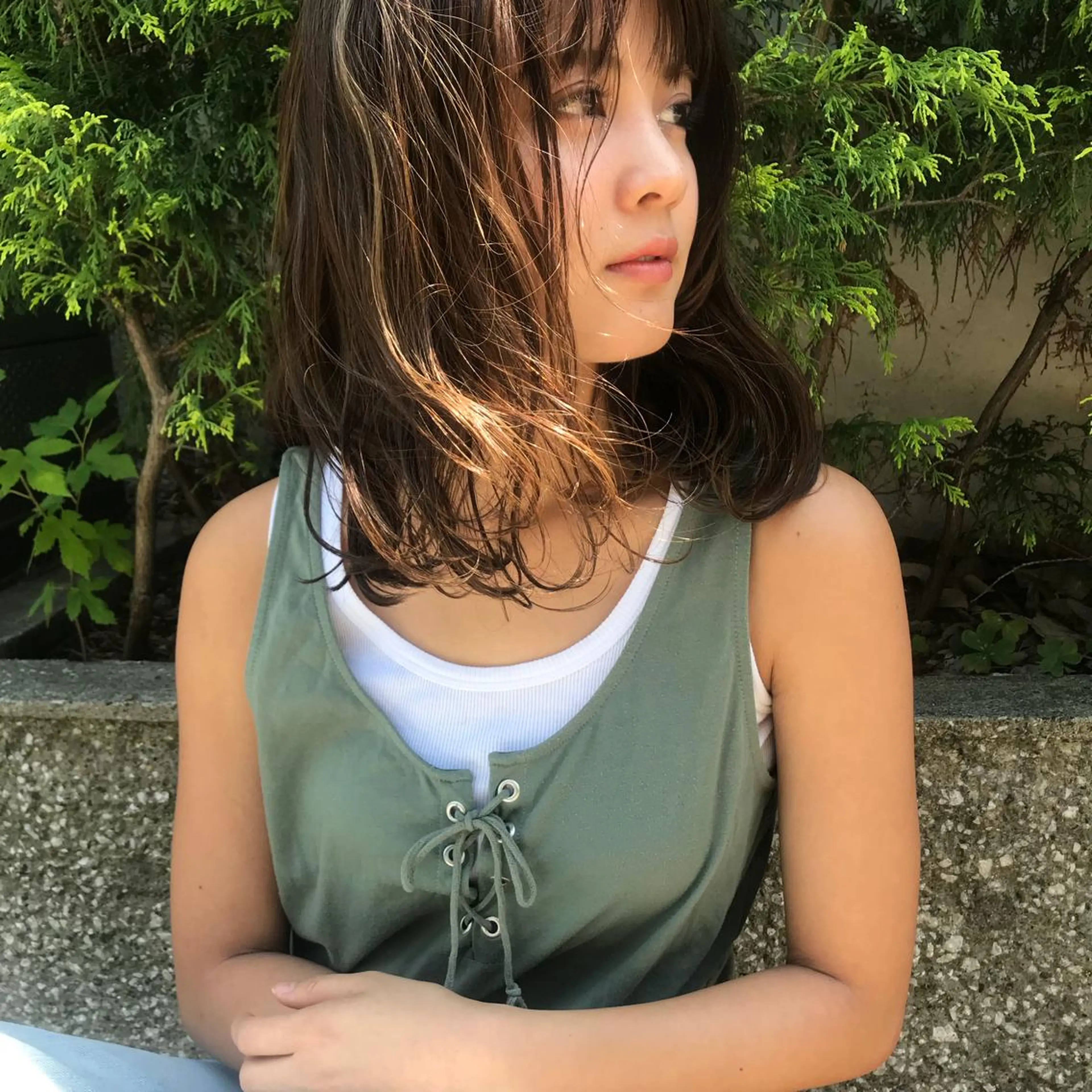 カラー ベージュカラー ハイライトカラー 柔らかブラウン/顔周 りレイヤー♡ユウシのヘアスタイル