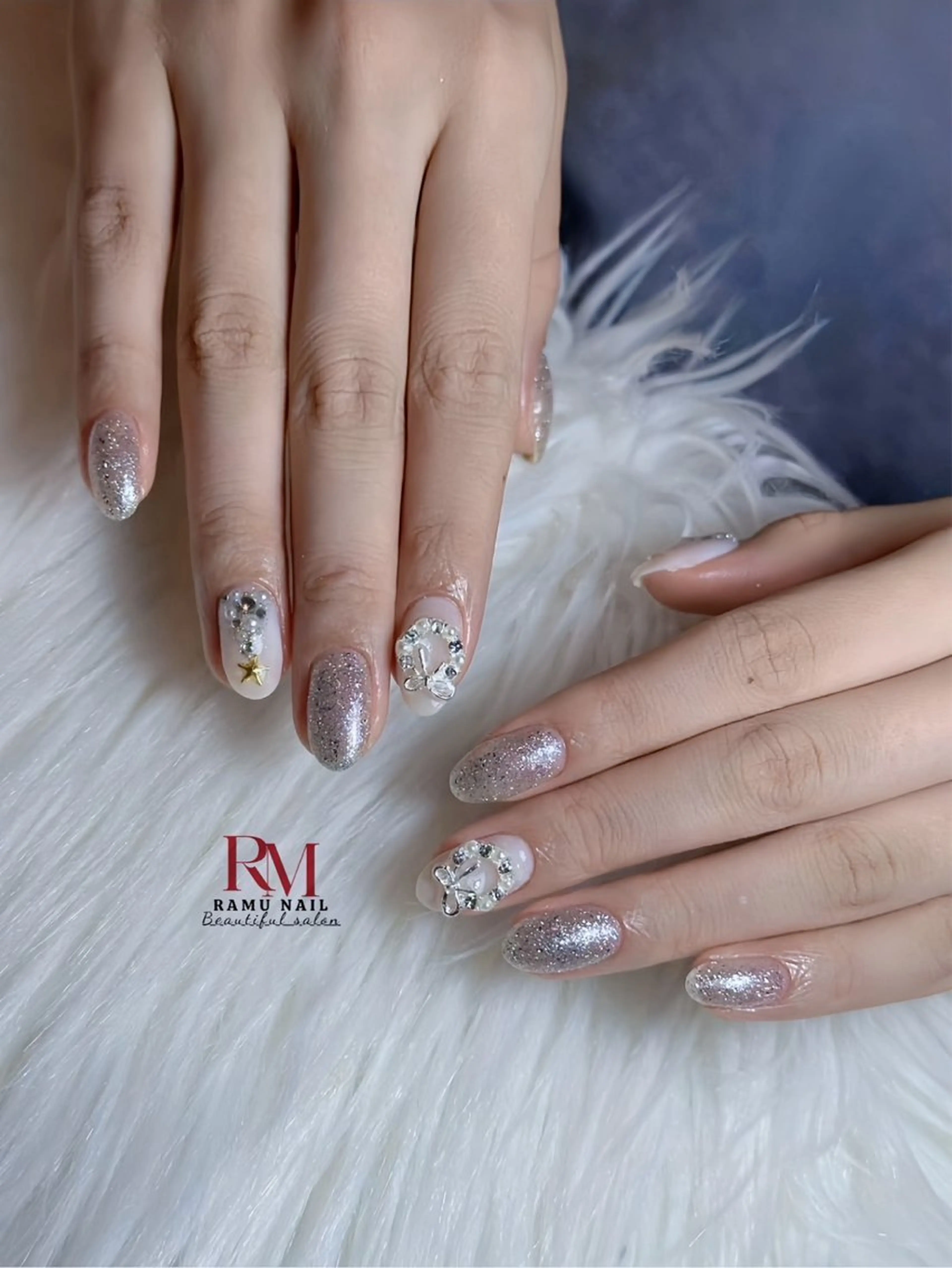 ネイル フラッシュネイル キラキラネイル マグネットネイル ミラーネイル ワンホンネイル ハンドネイル RAMU Nail 恵比寿店のネイルデザイン