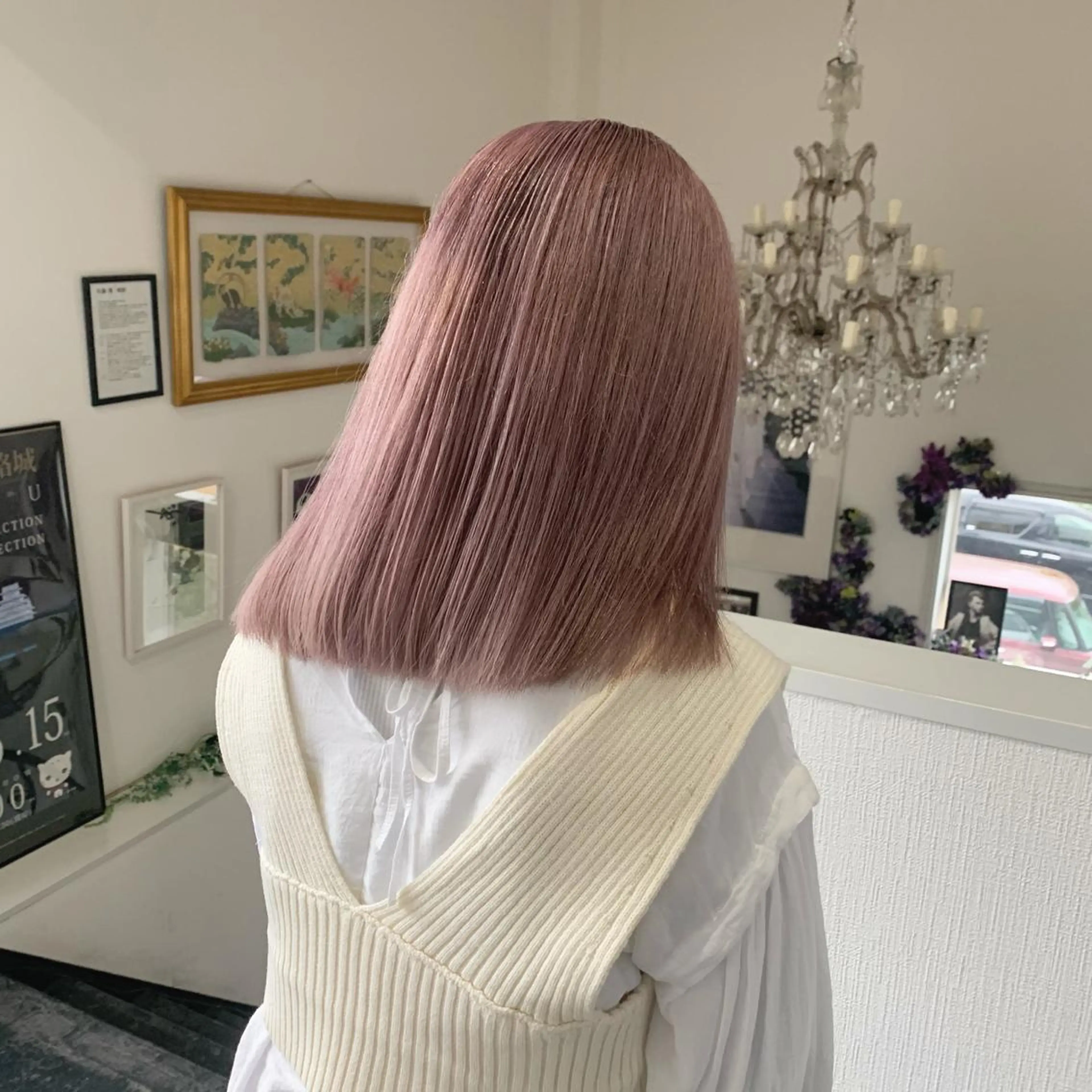 セミロング カラー ベージュカラー ピンクカラー ピンクベージュ ヘアカラー 袴田 伊代のヘアスタイル
