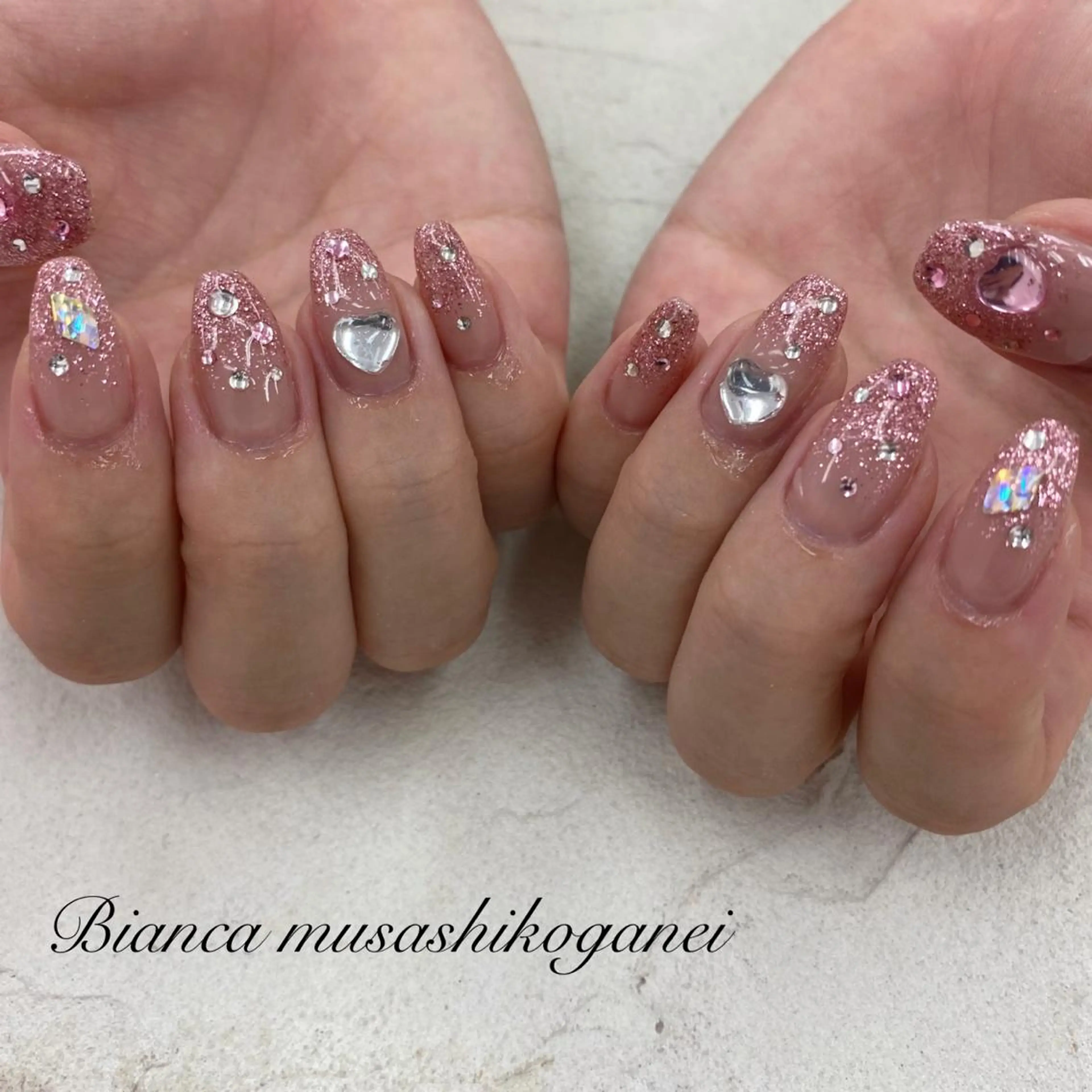 ネイル アニマル柄 フレンチネイル グラデーション ハート キラキラネイル ハンドネイル Bianca 武蔵小金井 しぎはらのネイルデザイン