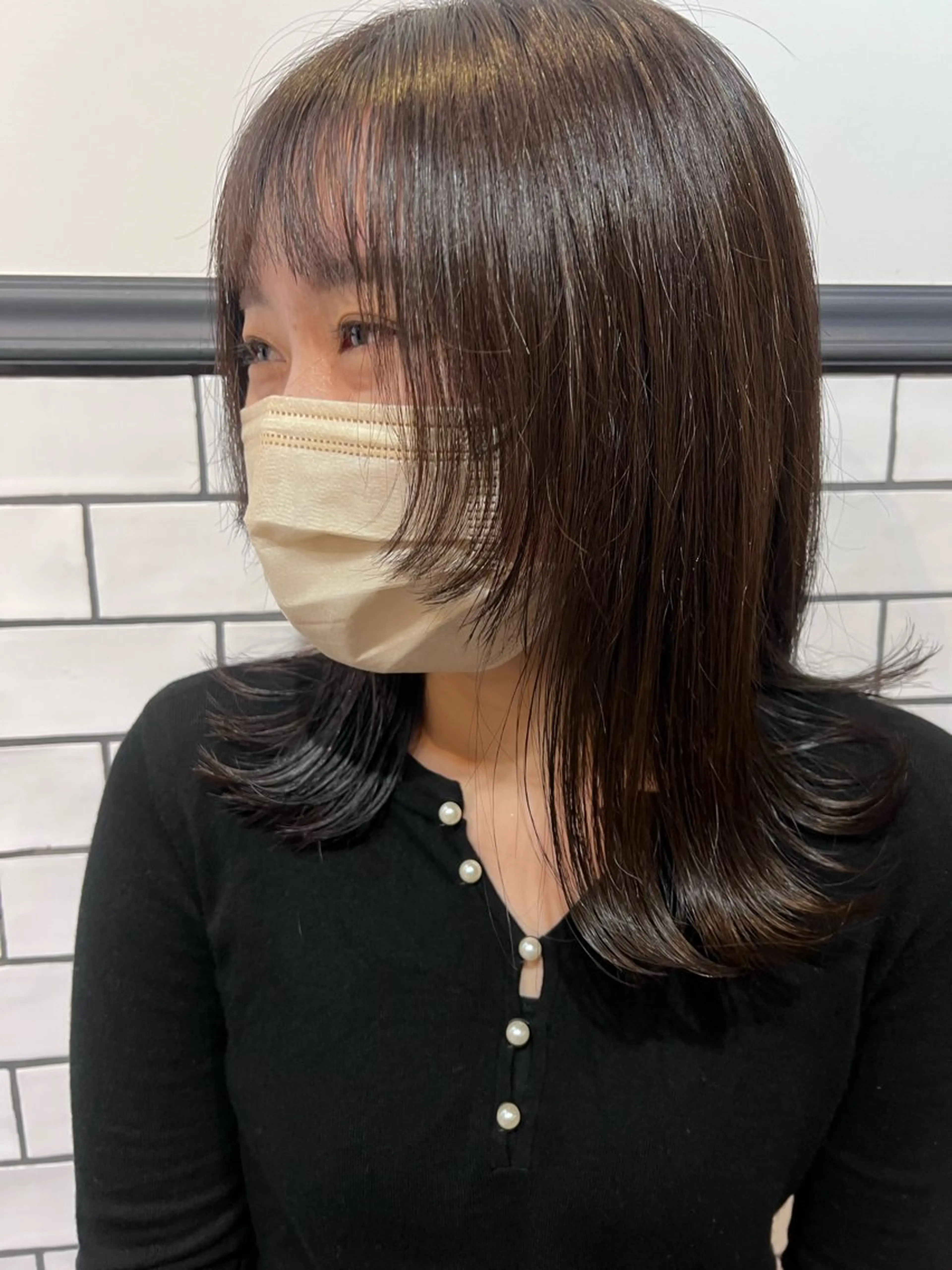 ミディアム 顔まわりレイヤー レイヤーカット レイヤー:透けカラー :髪質改善🌼✨のヘアスタイル