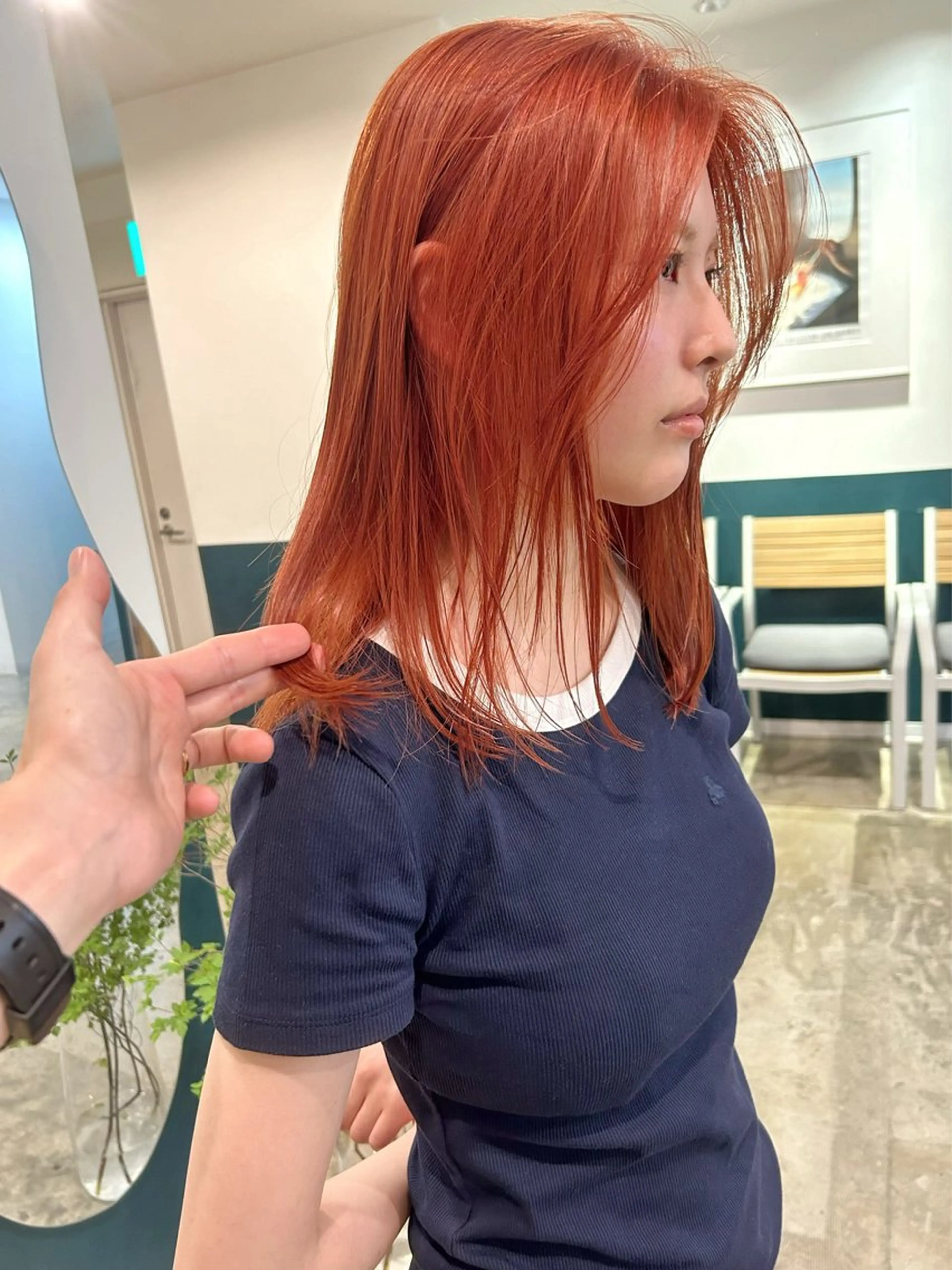 ミディアム カラー ブリーチ オレンジ カット ヘアカラー カラーリスト菅野 竜矢🌈のヘアスタイル