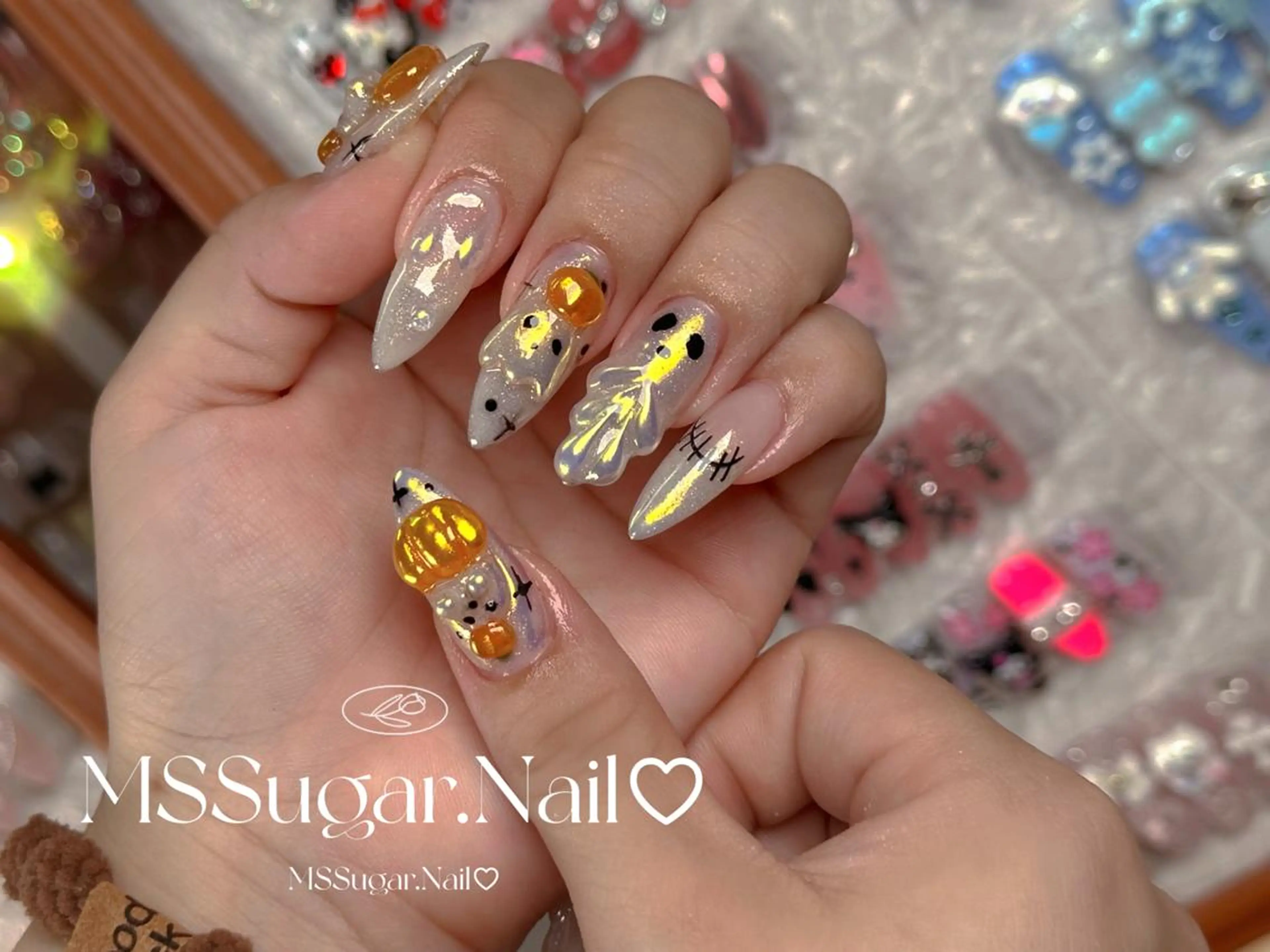 ネイル ハロウィン ロングネイル マグネットネイル スカルプネイル ネイルチップ ハンドネイル Mss えりのネイルデザイン