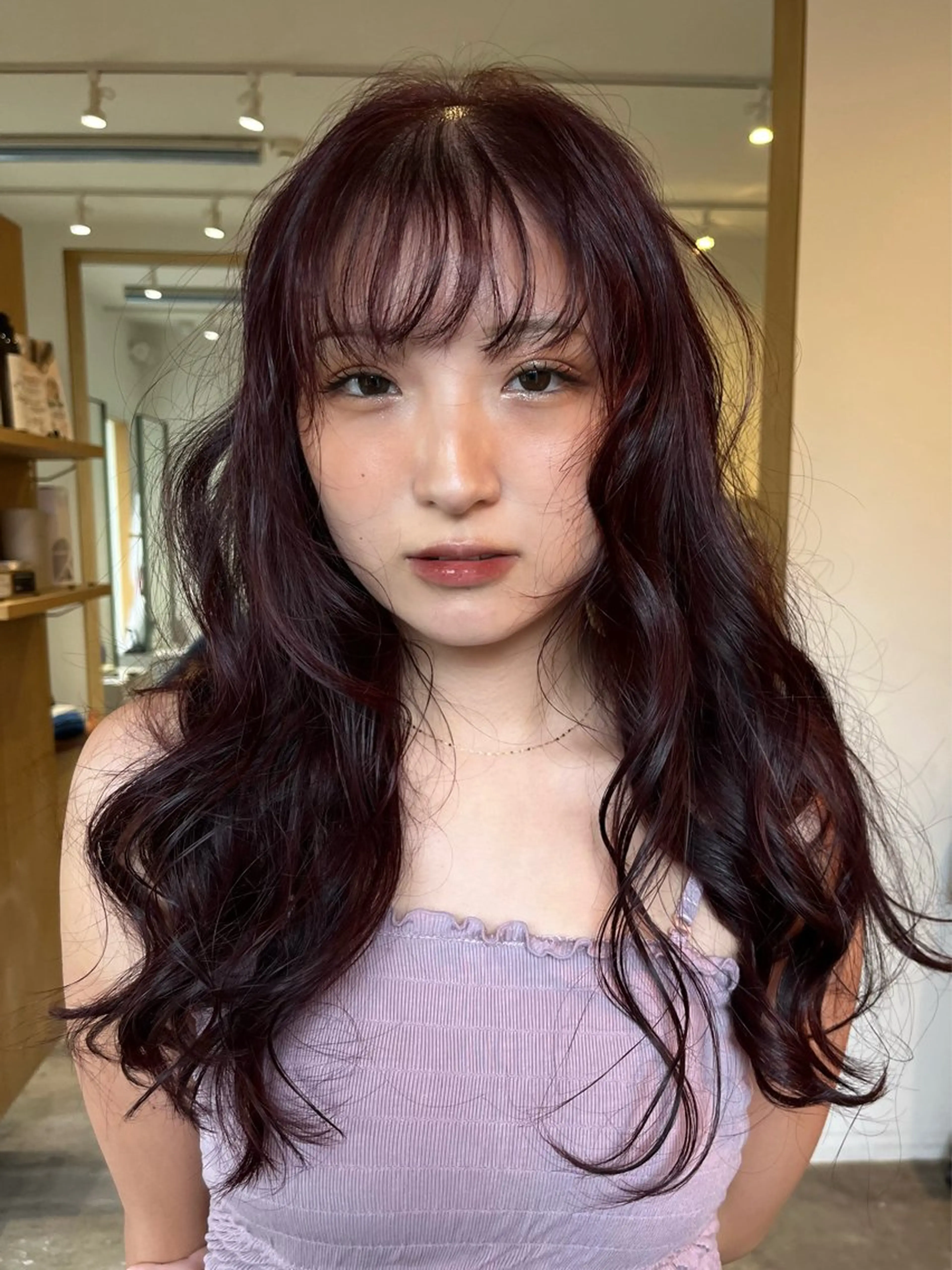 ロング カラー レッドカラー カット ヘアカラー YUI／透明感カラー /レイヤーカット🦢のヘアスタイル