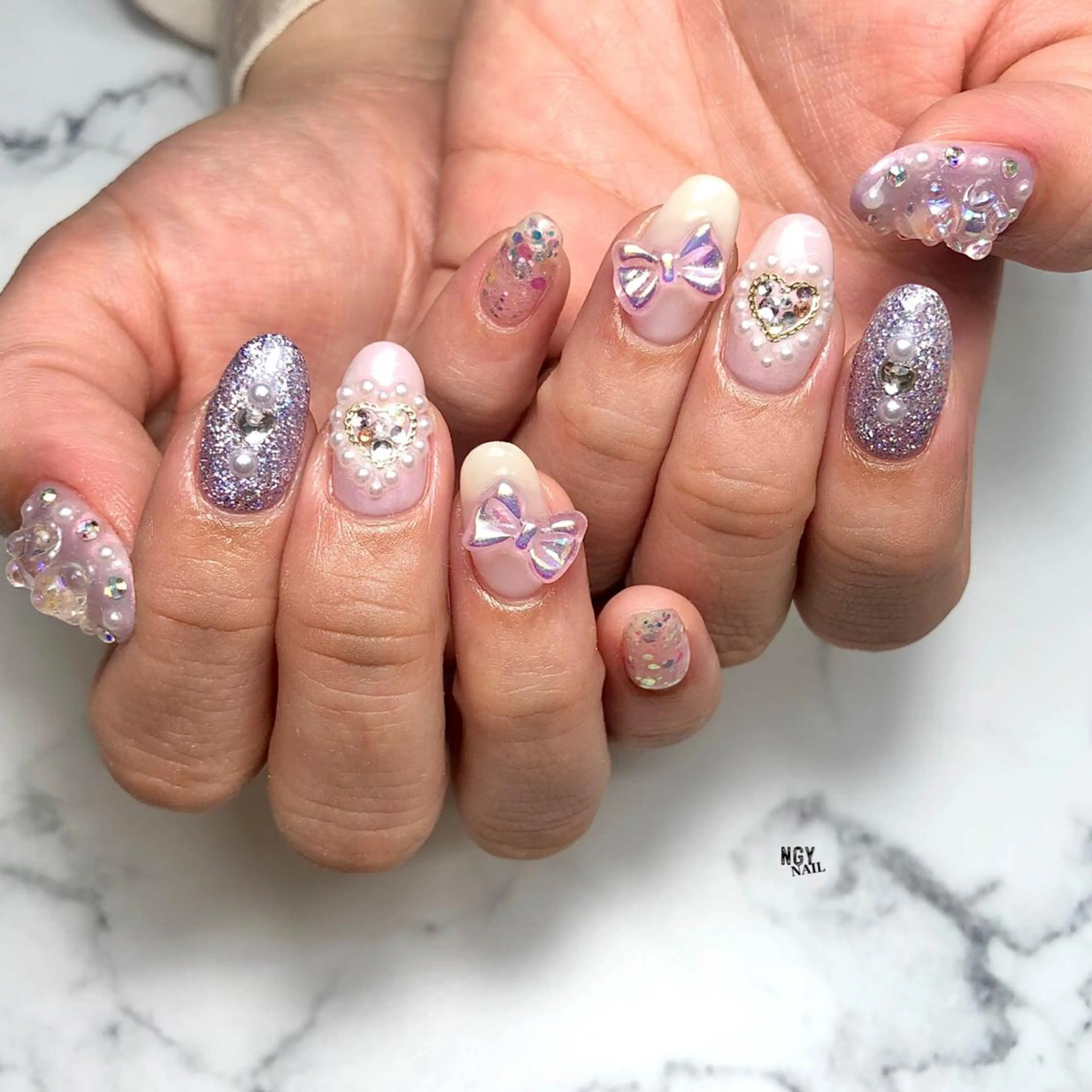 ネイル ジェルネイル ハート ラメ(グリッター) パラジェル パステルネイル ハンドネイル NAIL NOWのネイルデザイン