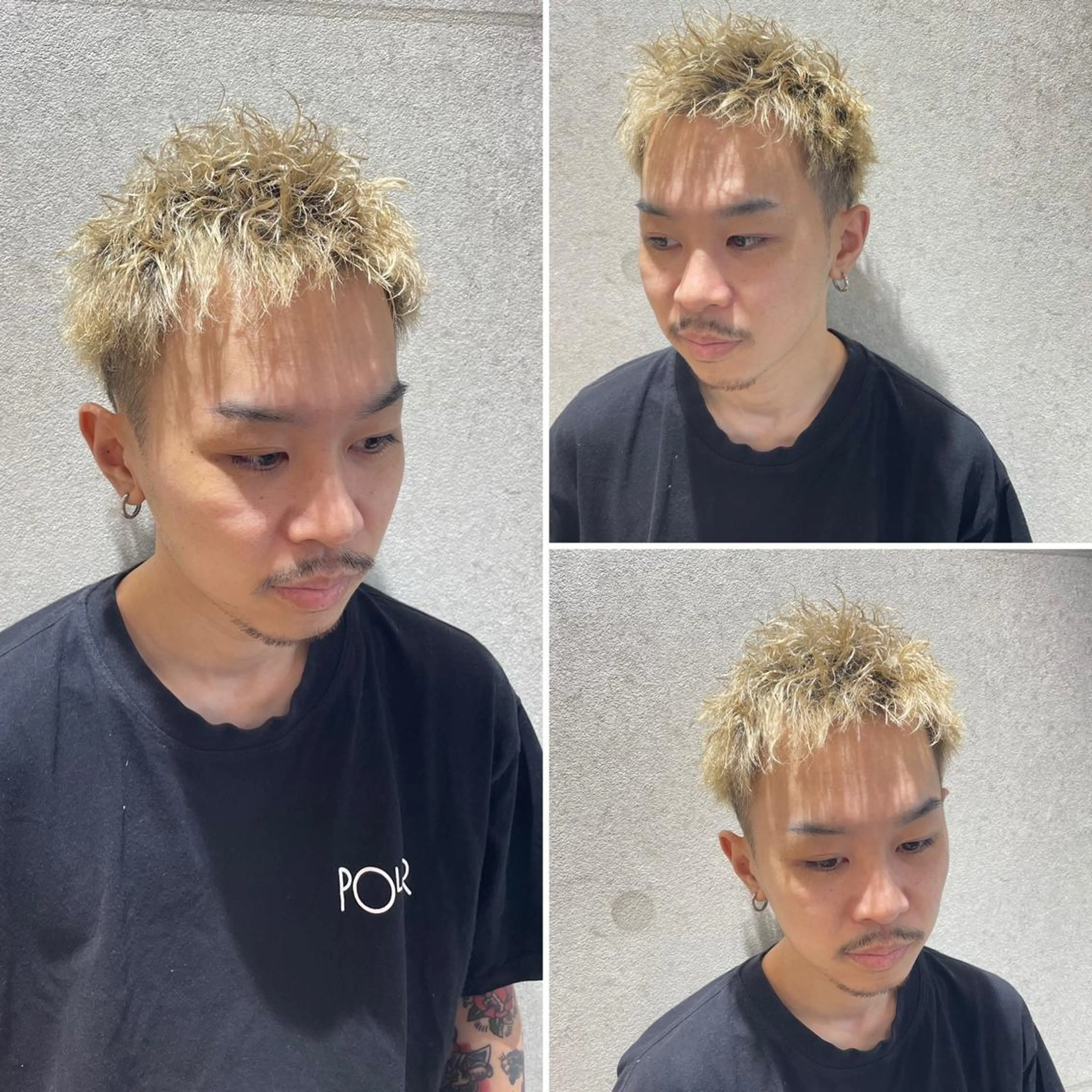 ショート カラー パーマ ヘアアレンジ メンズ アイブロウ アップバング メンズブリーチ センターパート ダウンパーマ フェードカット カット ヘアカラー トリートメント ヘアセット 【メンズヘアの匠】 タニのヘアスタイル