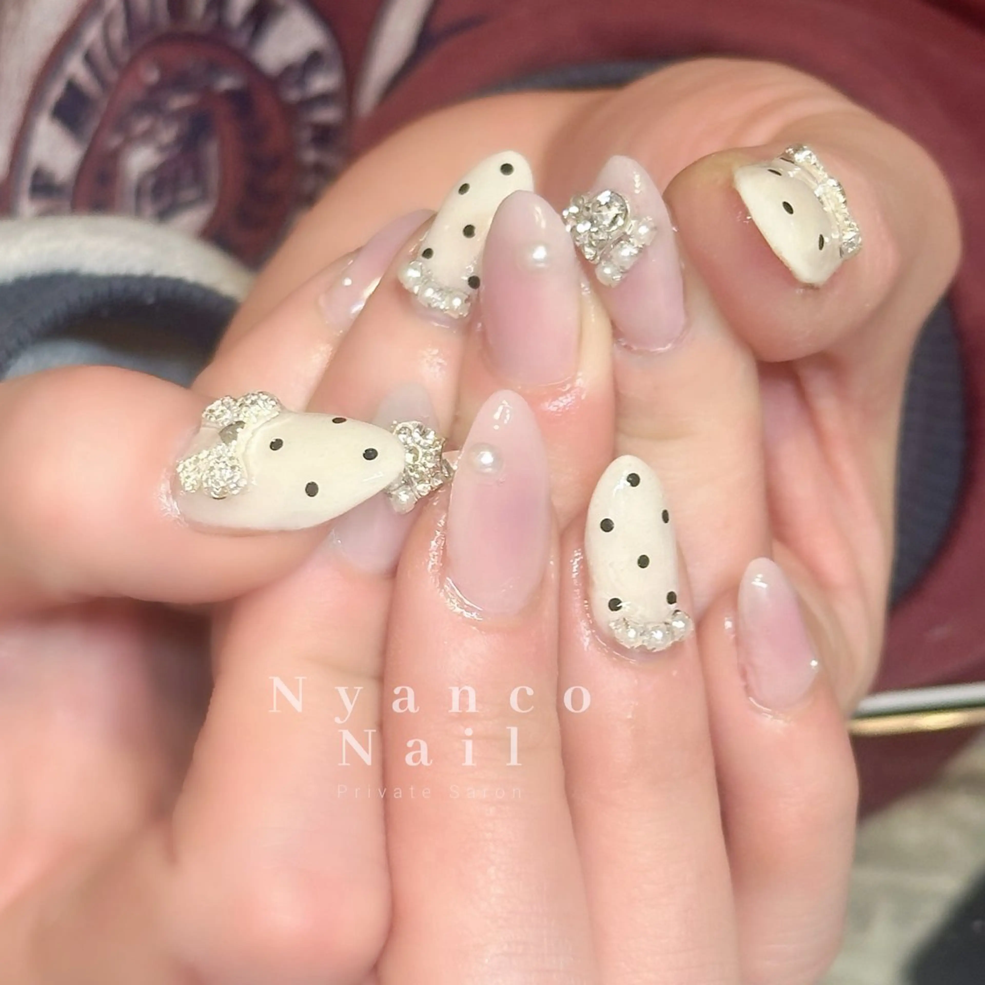 ネイル チークネイル ドット ジェルネイル ガーリー ハート Nyanco Nailのネイルデザイン