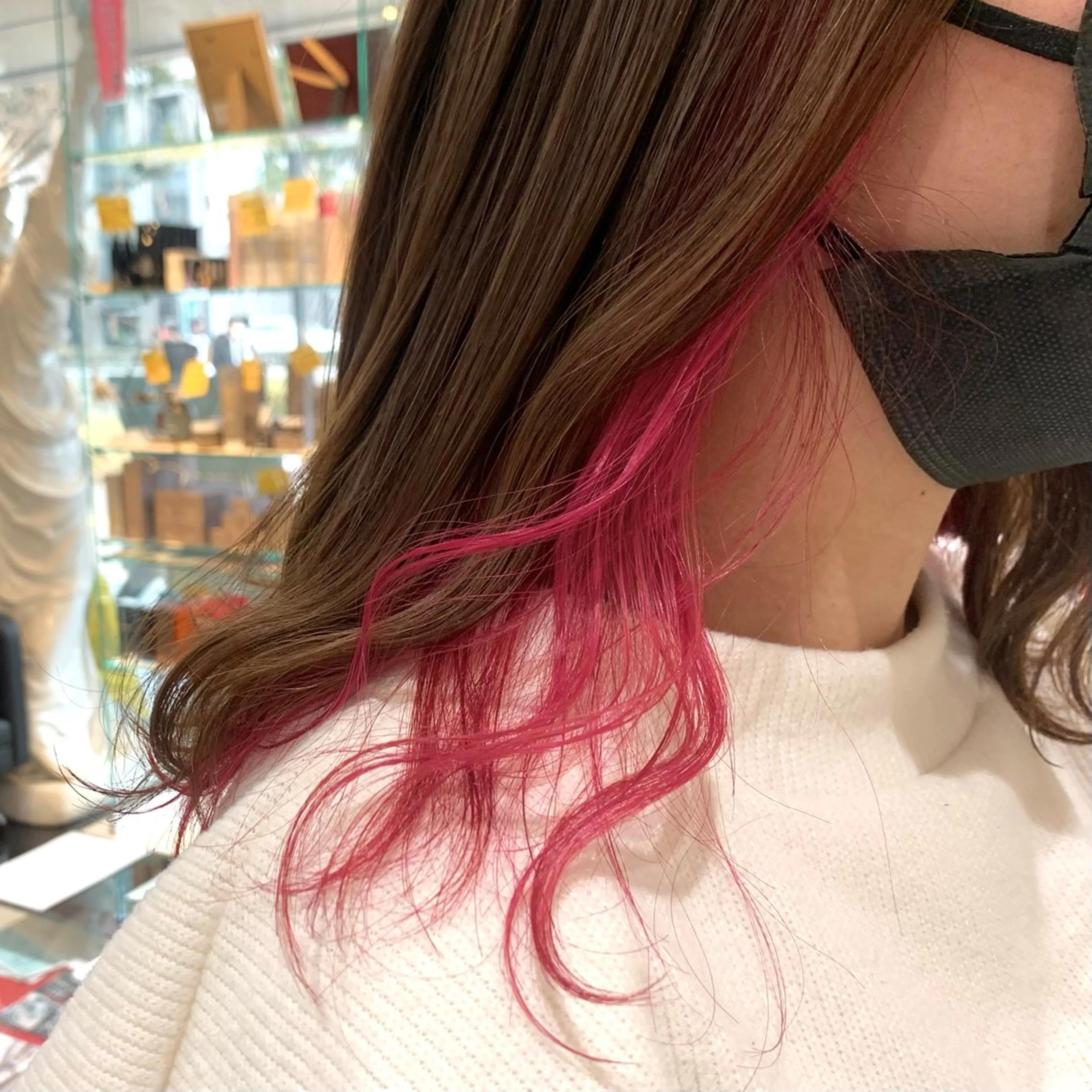 ミディアム カラー イヤリングカラー ピンクカラー ダメージレスカラー /透明感カラー 上長のヘアスタイル