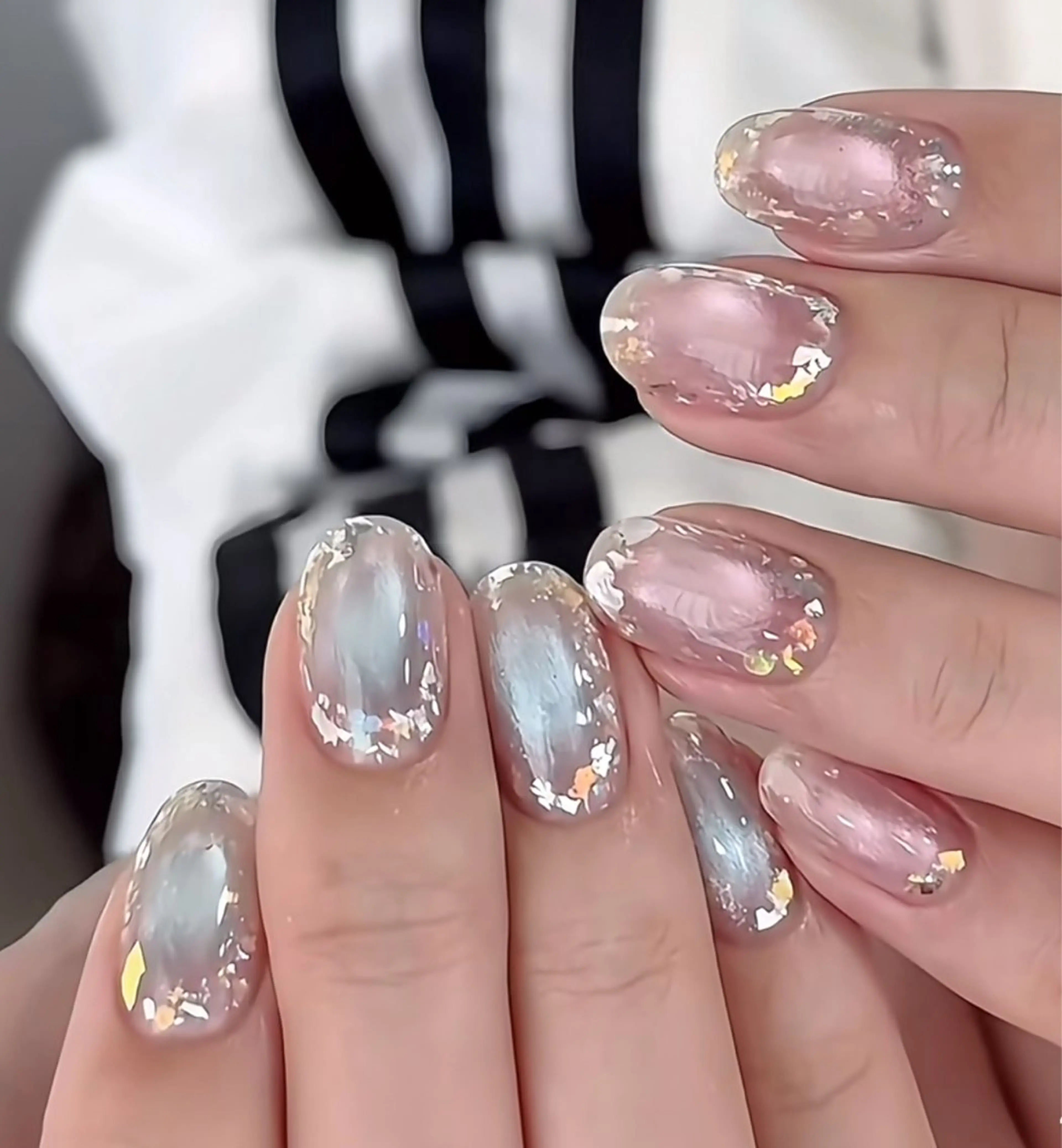 ネイル アートネイル オーロラネイル チークネイル フレンチネイル ガラスフレンチ ハンドネイル 🎀🎀YooLi Nail Salonのネイルデザイン