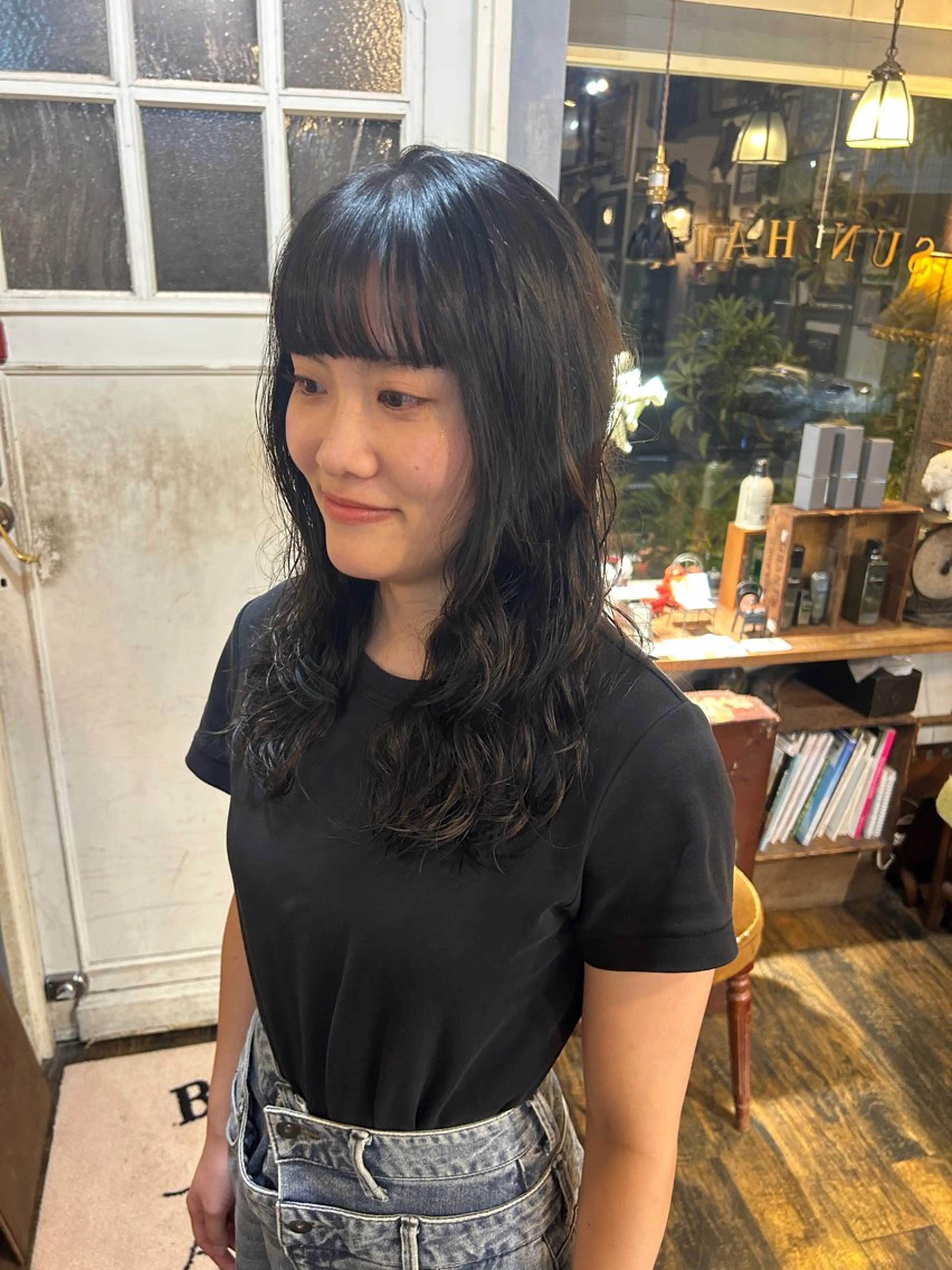 セミロング カラー パーマ セミロングパーマ カット ヘアカラー トリートメント ヘッドスパ 清水千優/パーマ/透 明感カラー/メンズのヘアスタイル