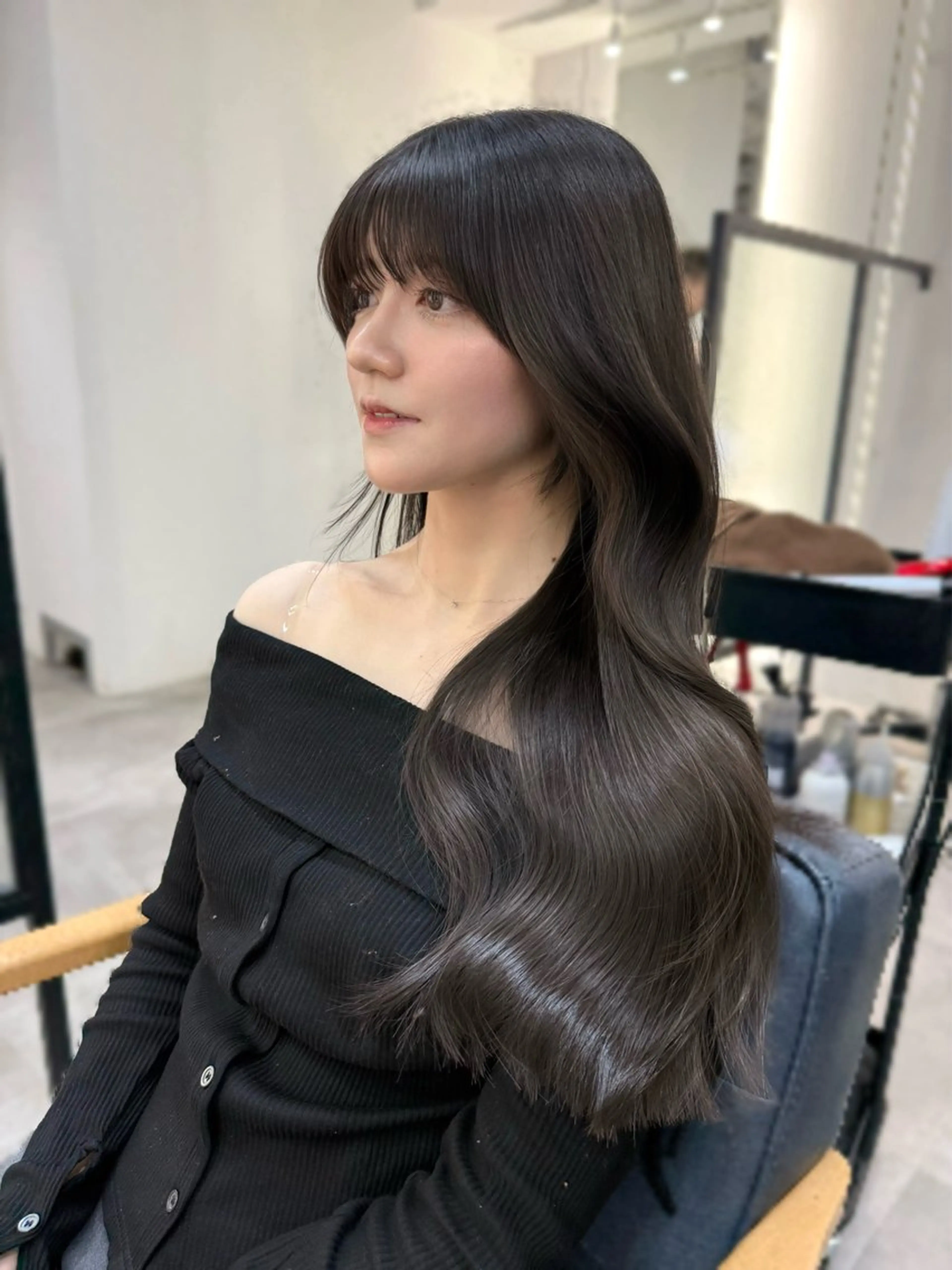 ロング 顔周りカット レイヤーカット 小顔カット カット ヘアカラー パーマ 韓国風パーマ/ 菅沼 成郷のヘアスタイル