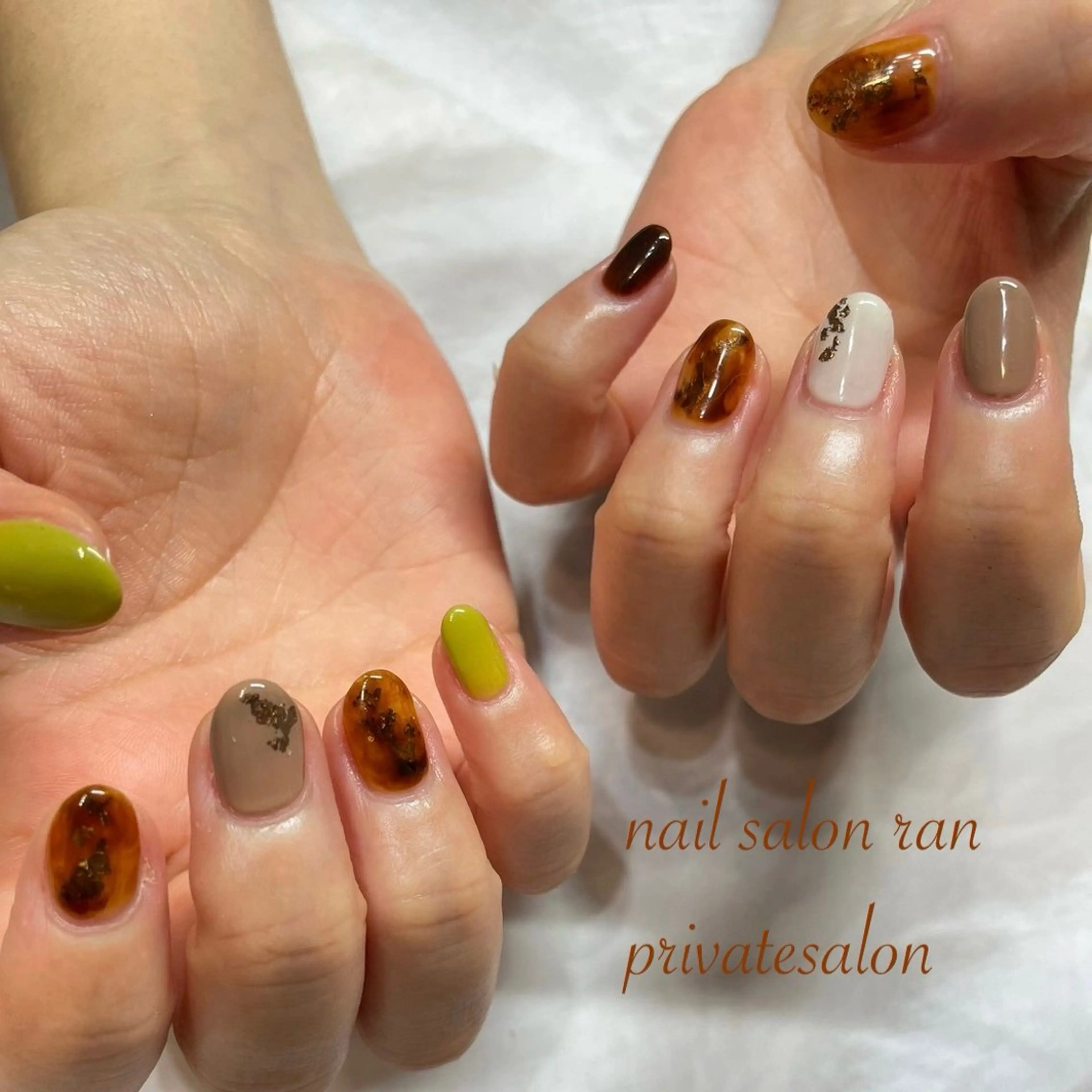 ネイル べっ甲ネイル ニュアンスネイル ハンドネイル ハンドケア nailsalon ranのネイルデザイン