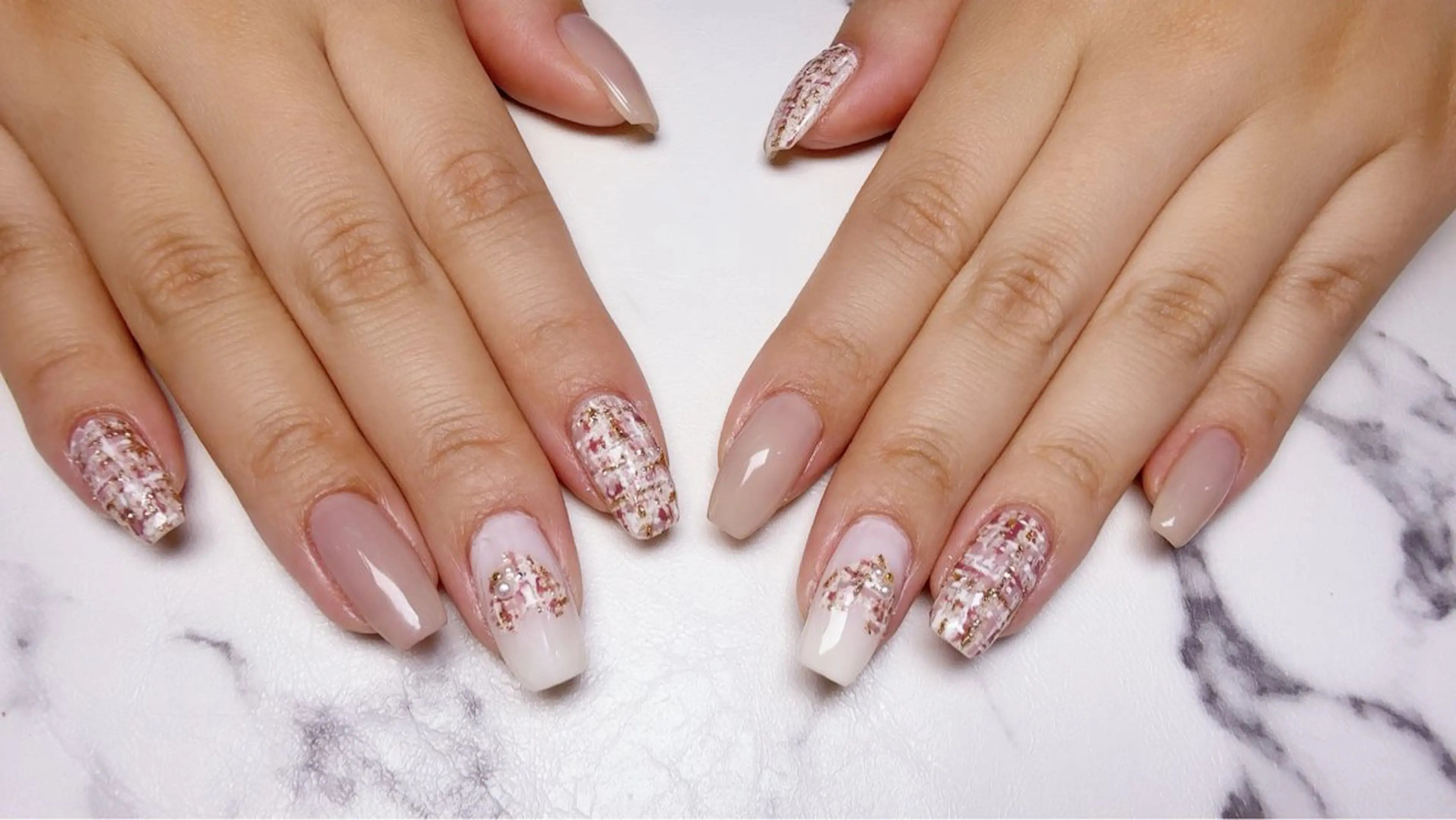 ネイル ハート ツイードネイル nail salon ily 武蔵新城のネイルデザイン