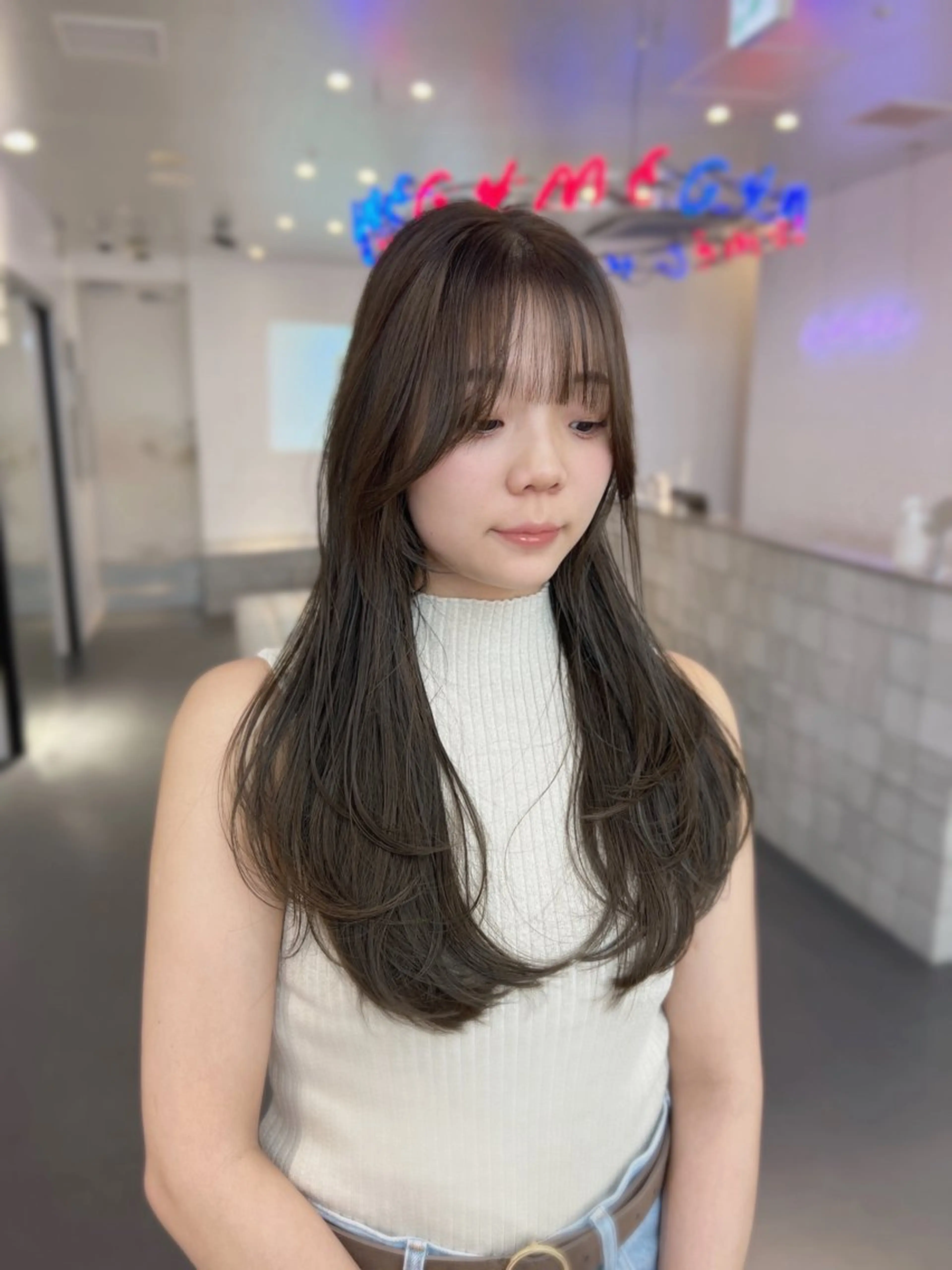 ロング カラー ヘアアレンジ オリーブカラー レイヤーカット カット ヘアカラー トリートメント ヘアセット レイヤーカット指名 No.1💖マユカのヘアスタイル