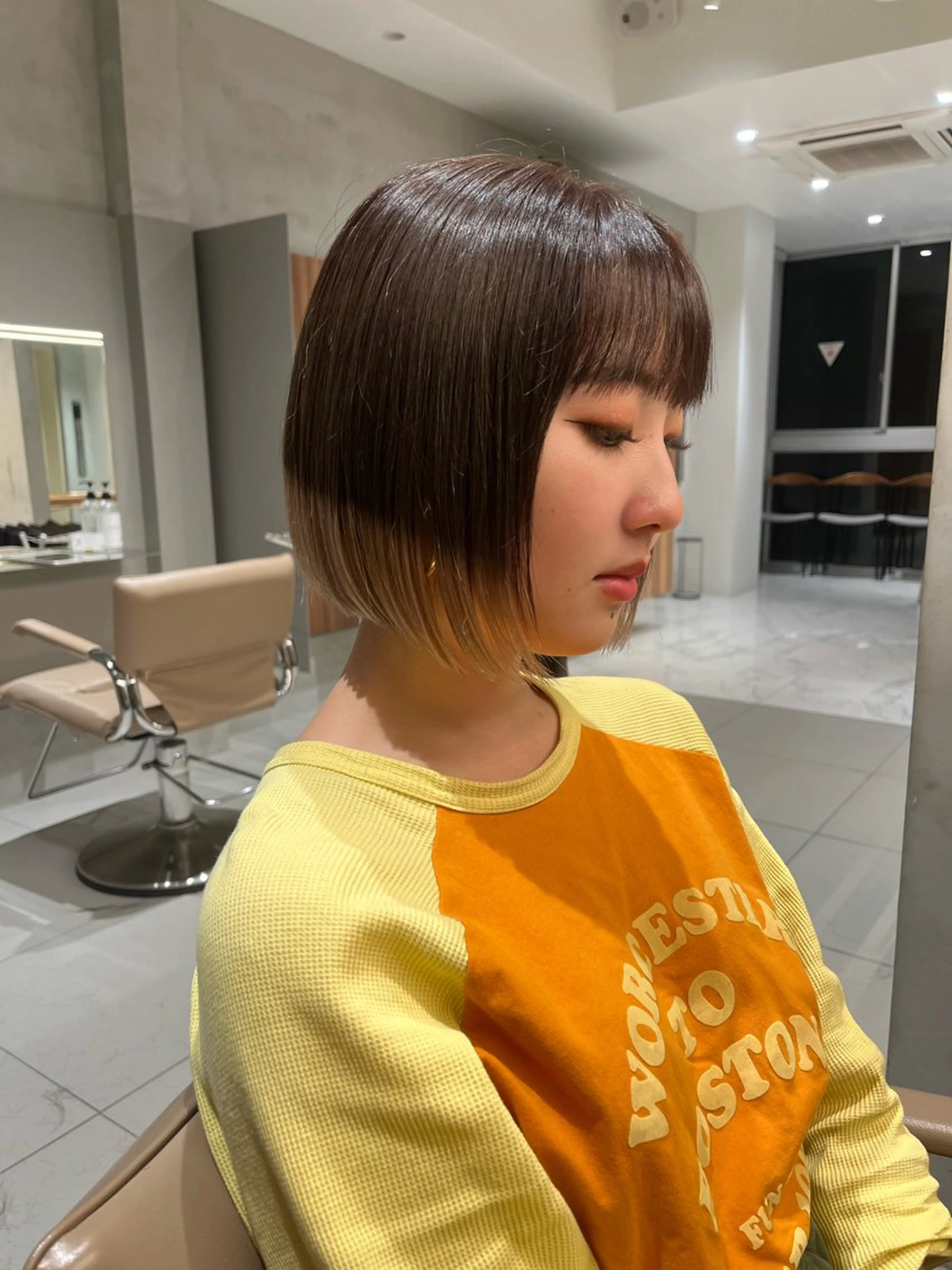 ミディアム カラー デザインカラー ボブ 🫒🫒ブリーチなし 艶カラー🫒ヤマシロのヘアスタイル