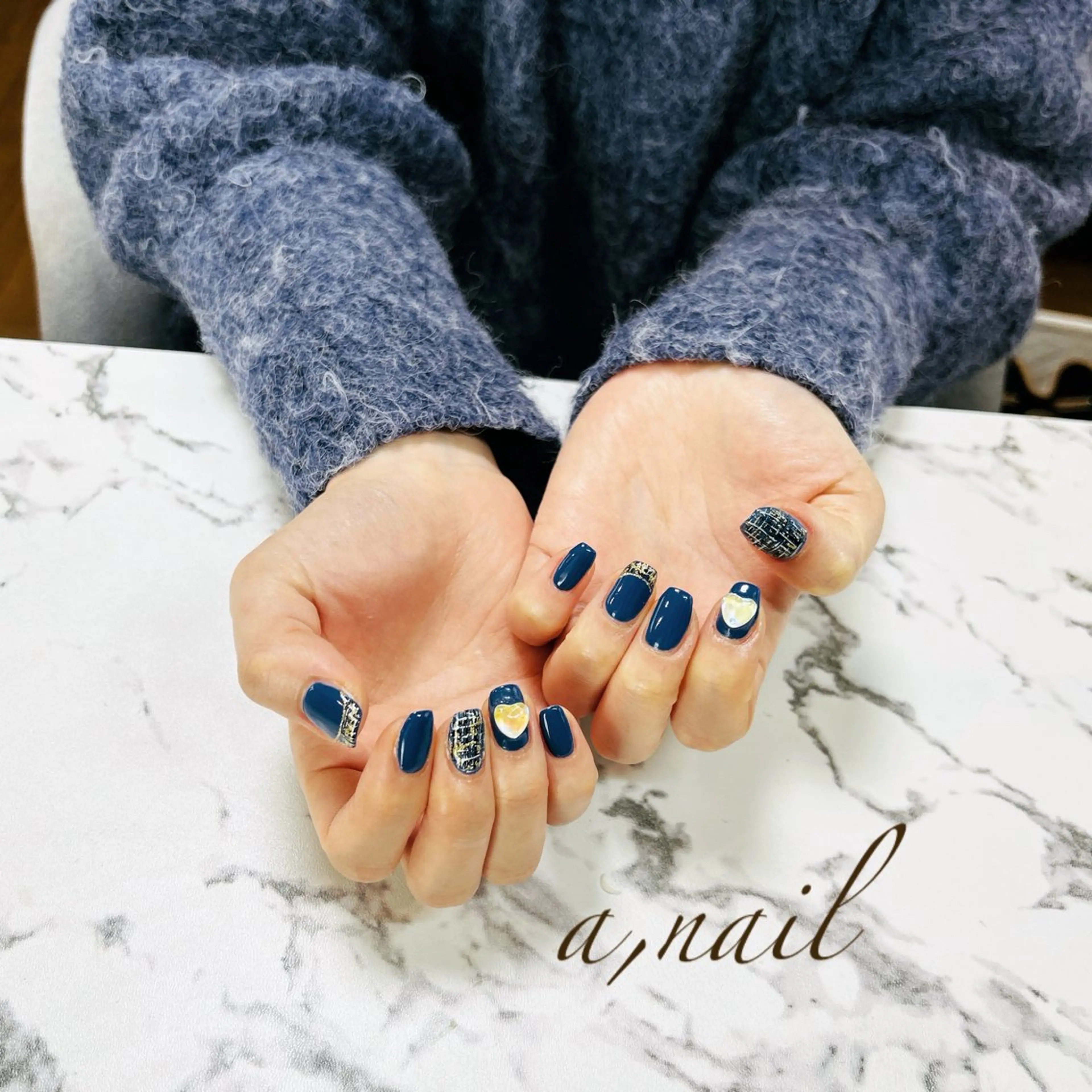 ネイル フレンチネイル ハート キラキラネイル ぷっくりネイル ツイードネイル ハンドネイル ネイルサロン エーネイルのネイルデザイン