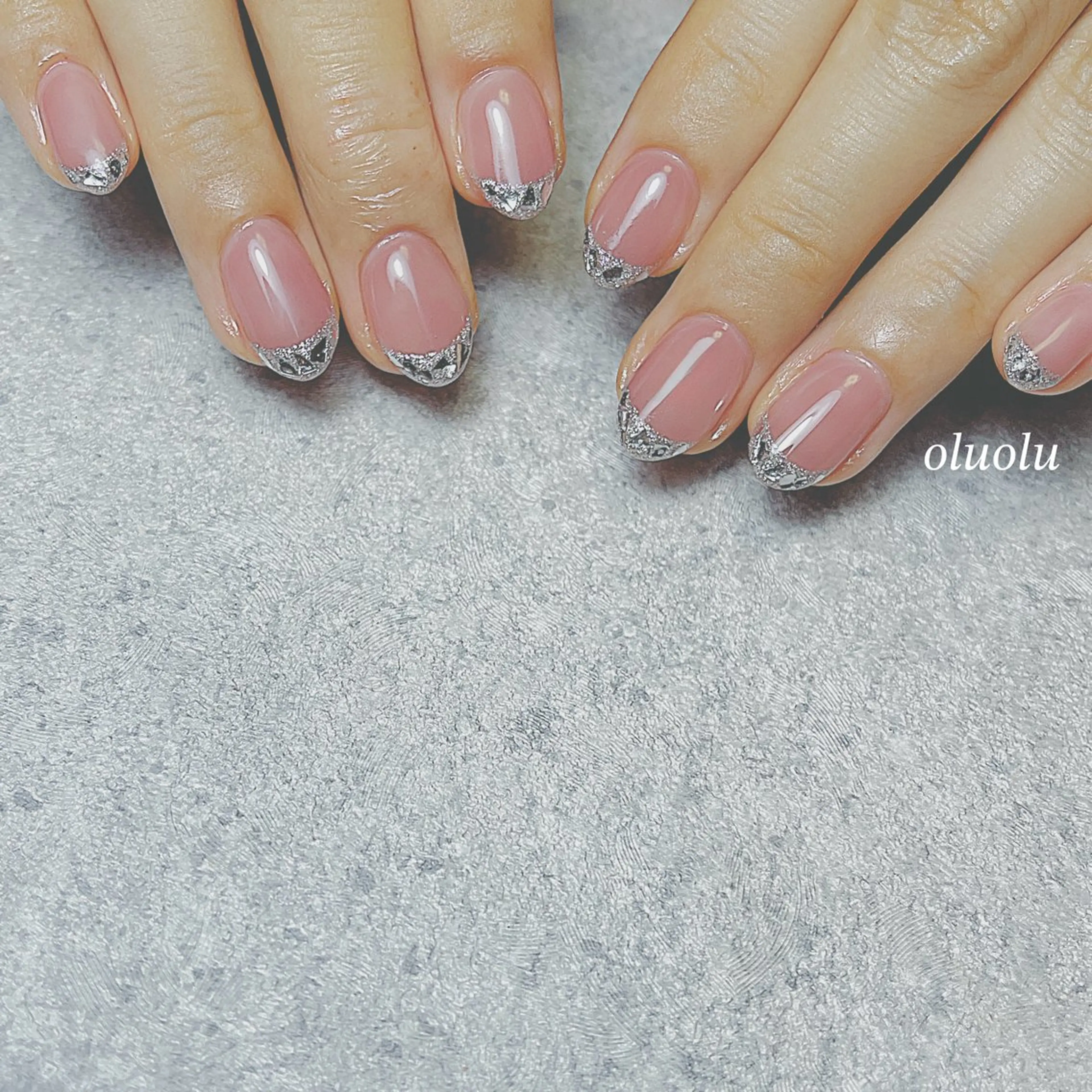 ネイル アートネイル フレンチネイル ガラスフレンチ キラキラネイル ブライダルネイル ハンドネイル 大村 紬華のネイルデザイン