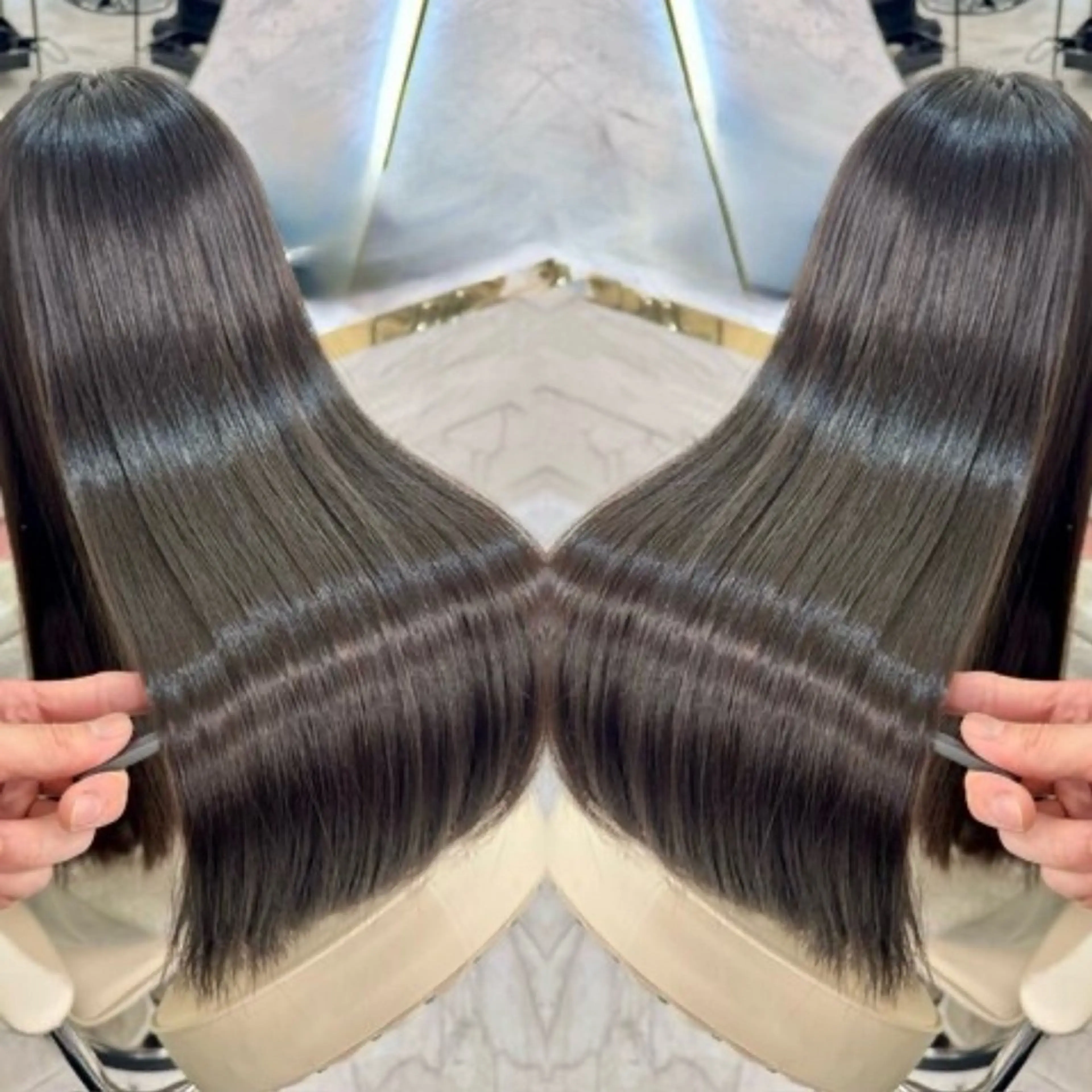 ロング ボブ 顔周りカット 髪質改善 韓国風ヘア レイヤーカット 縮毛矯正 CHAINON CENTREのヘアスタイル