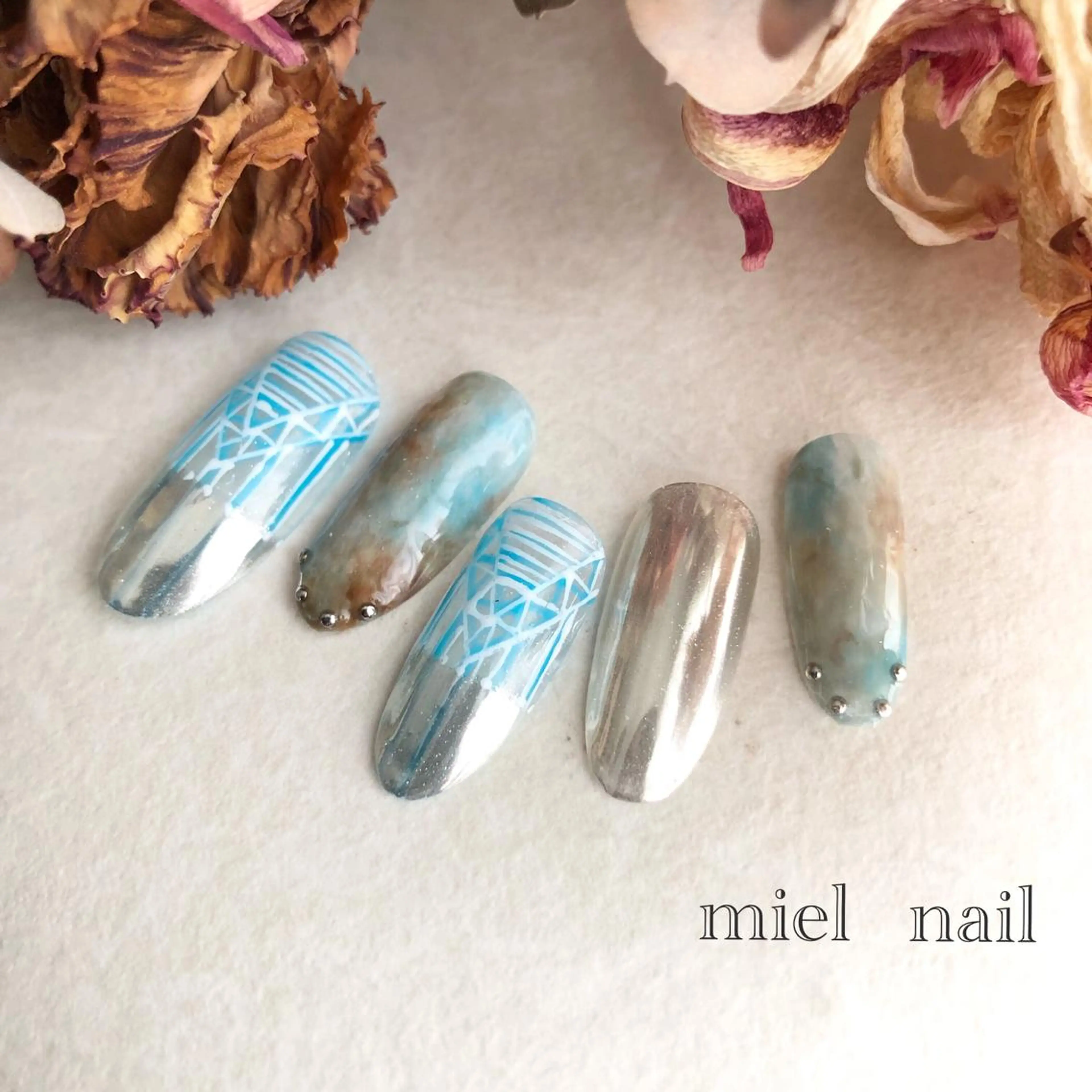 ネイル ミラーネイル 春ネイル 夏ネイル miel nailのネイルデザイン