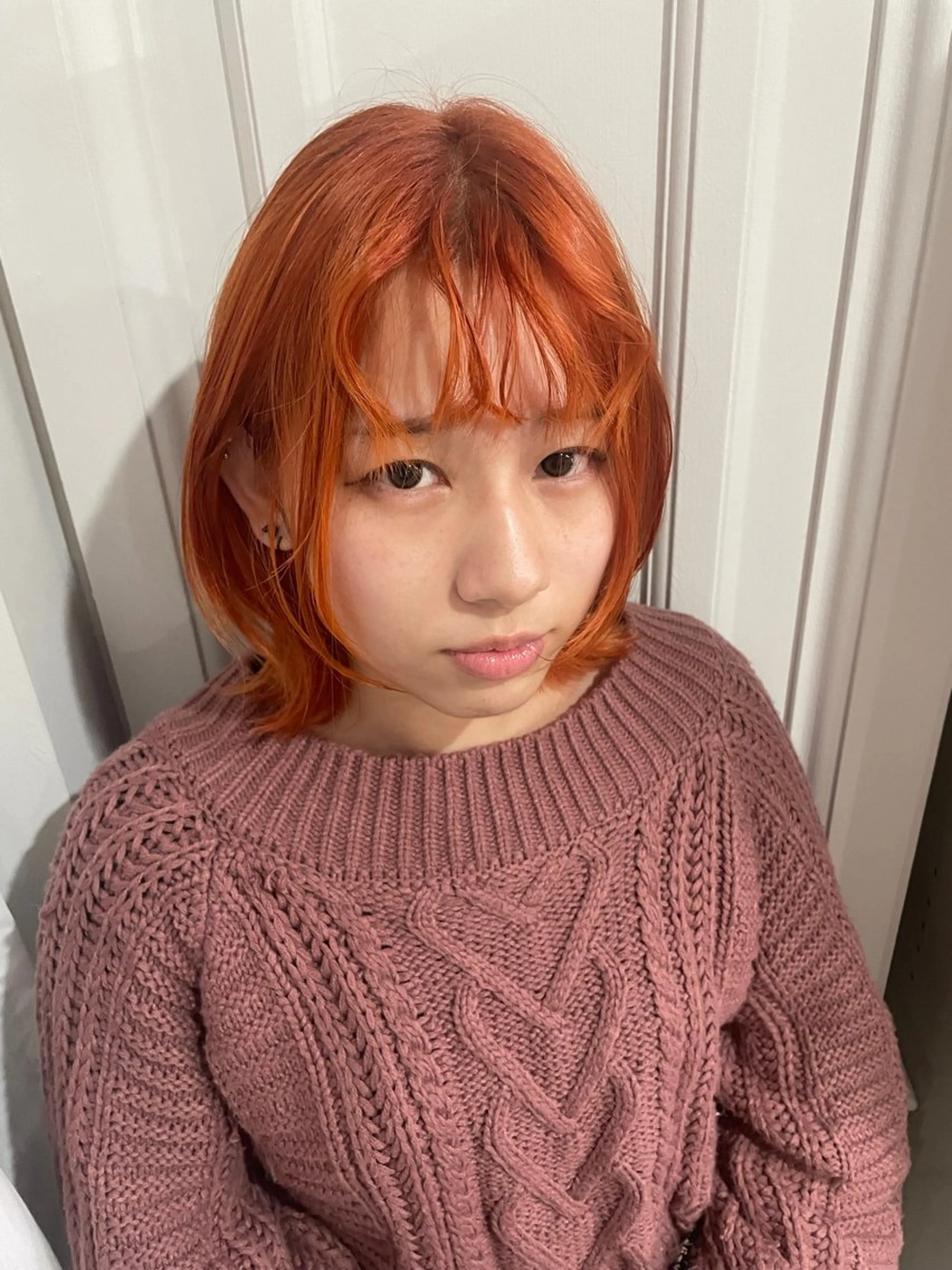 ミディアム カラー ブリーチ オレンジ ヘアカラー 西田 美桜のヘアスタイル
