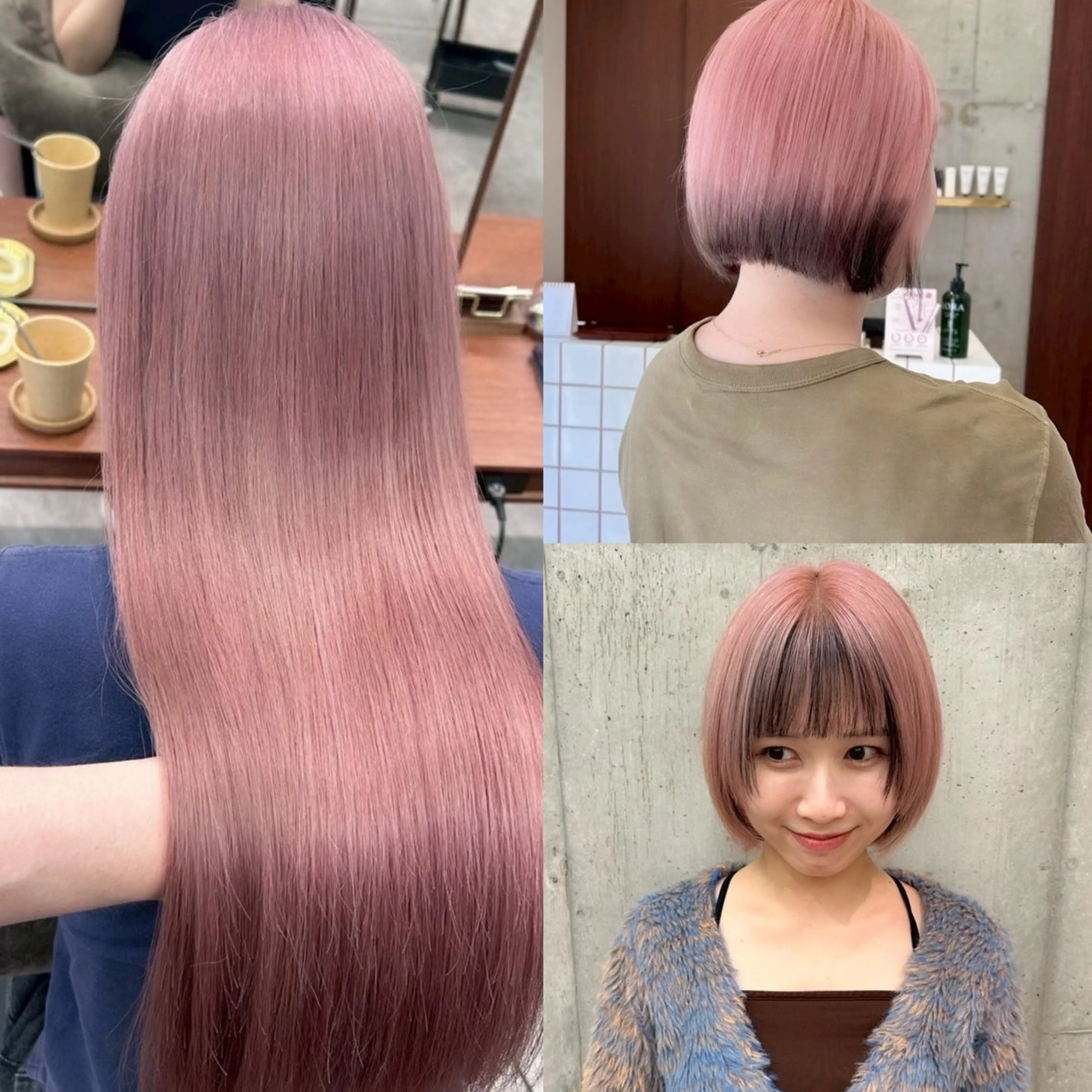 【🌷ボブ限定メニュー】 （ケア処理付き）ブリーチリタッチ+オンカラー+髪質改善トリートメント🌷の写真