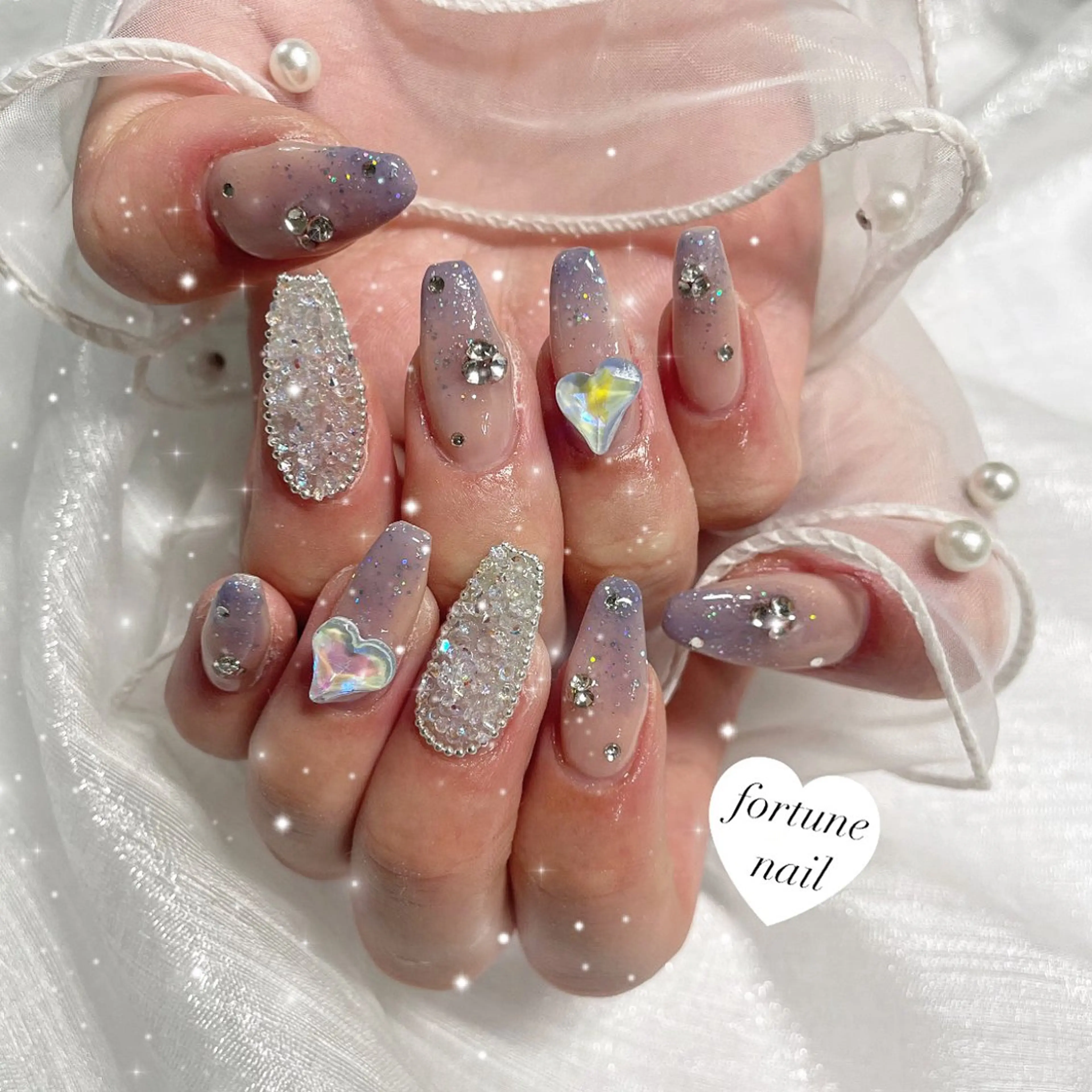 ネイル ハート リボン ワンホンネイル ハンドネイル 💎saori 💎のネイルデザイン
