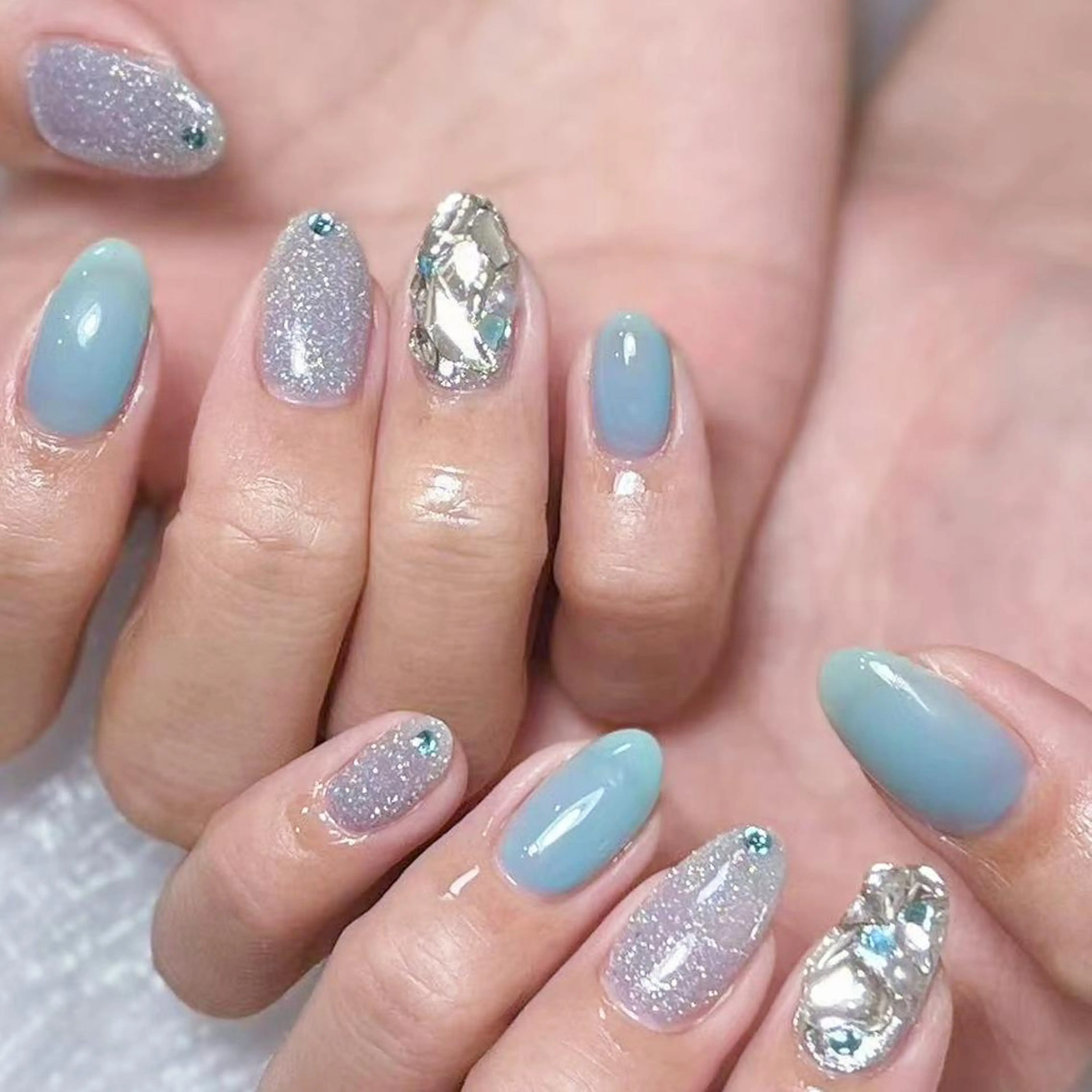 ネイル アートネイル オーロラネイル ガーリー キラキラネイル 韓国ネイル ハンドネイル Diamond NAIL💝のネイルデザイン