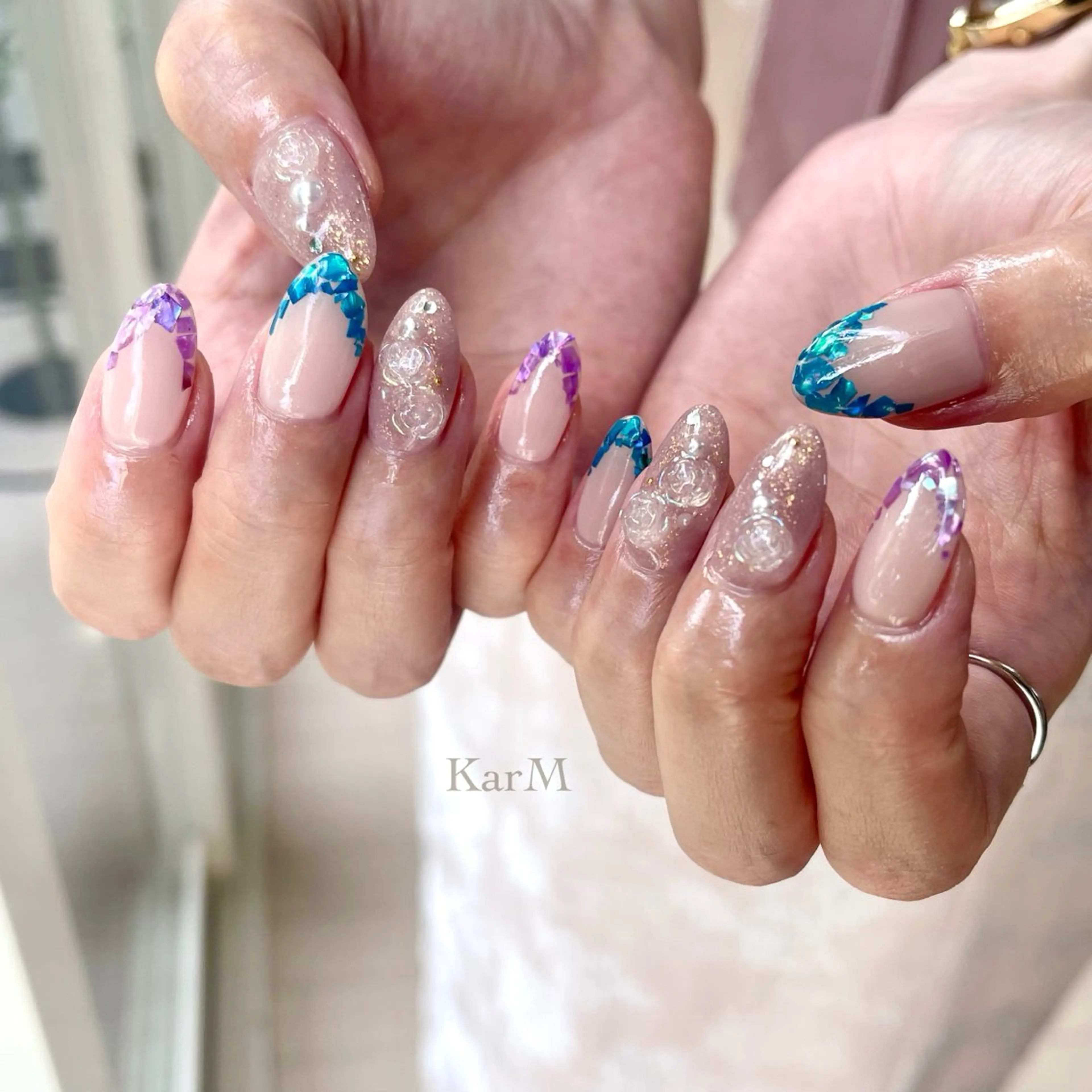 ネイル オーロラネイル チークネイル フラッシュネイル フレンチネイル グラデーション ハンドネイル ogino karinのネイルデザイン