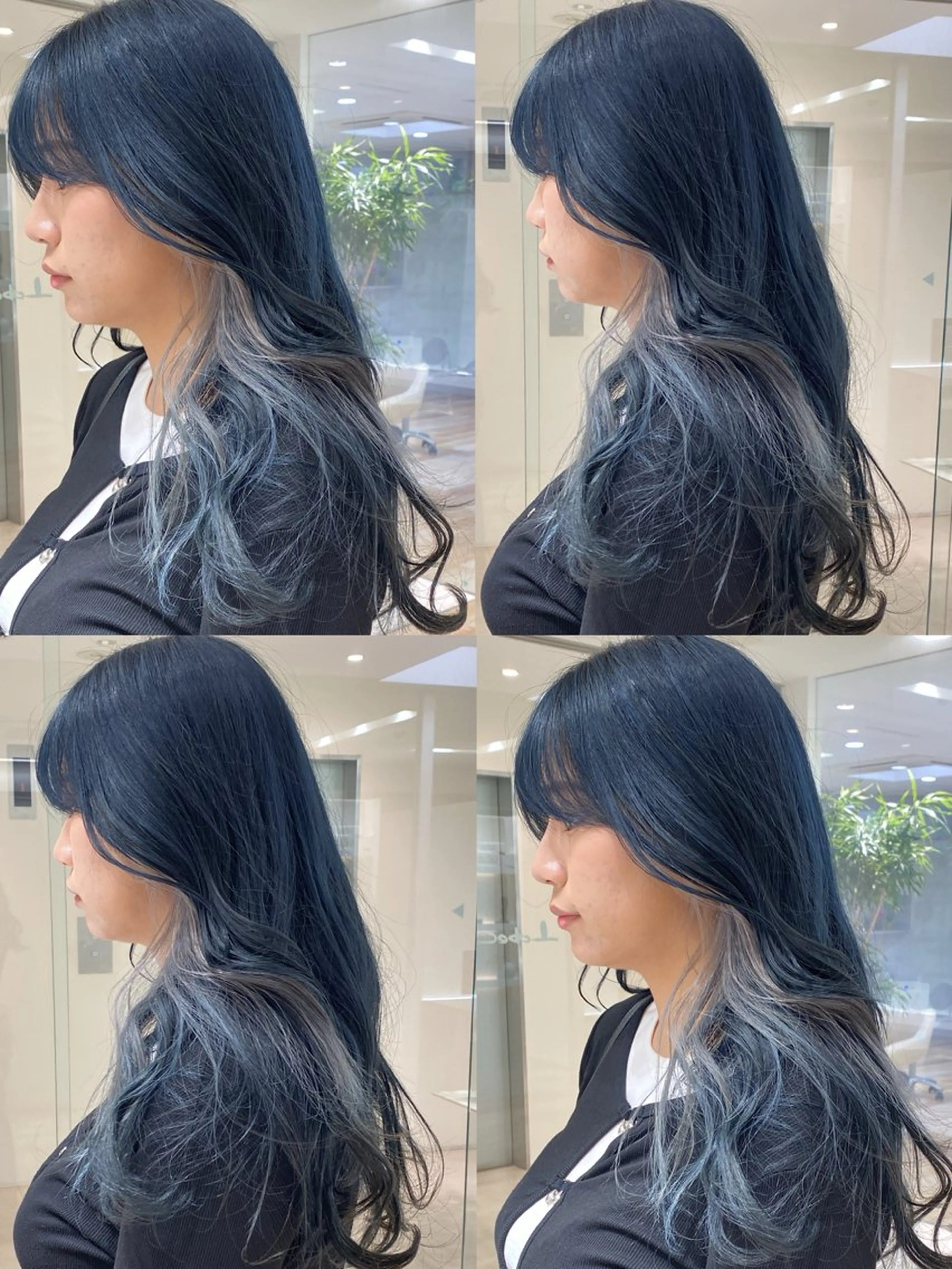 ロング カラー 黒髪 ブリーチ ブルーカラー ブルーブラック シルバー カット ヘアカラー トリートメント 松永 わかなのヘアスタイル