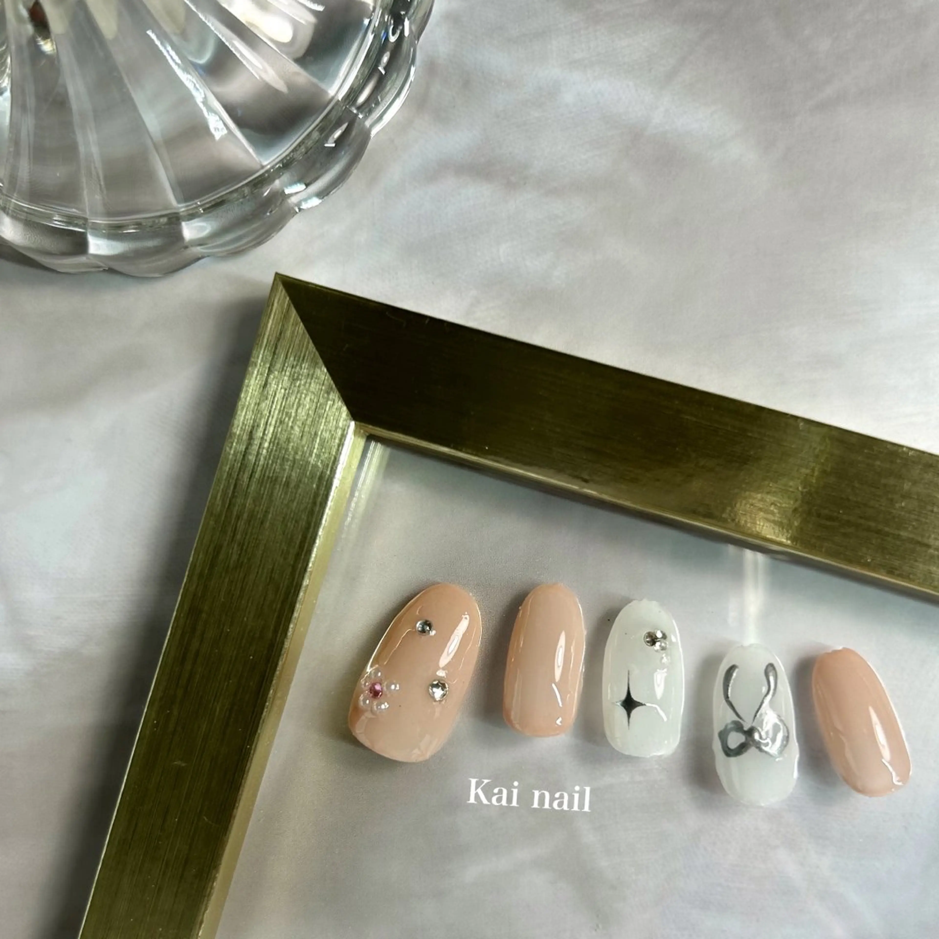 ネイル フレンチネイル ガーリー 韓国ネイル ニュアンスネイル リボン ハンドネイル Kai  nail Mayukoのネイルデザイン