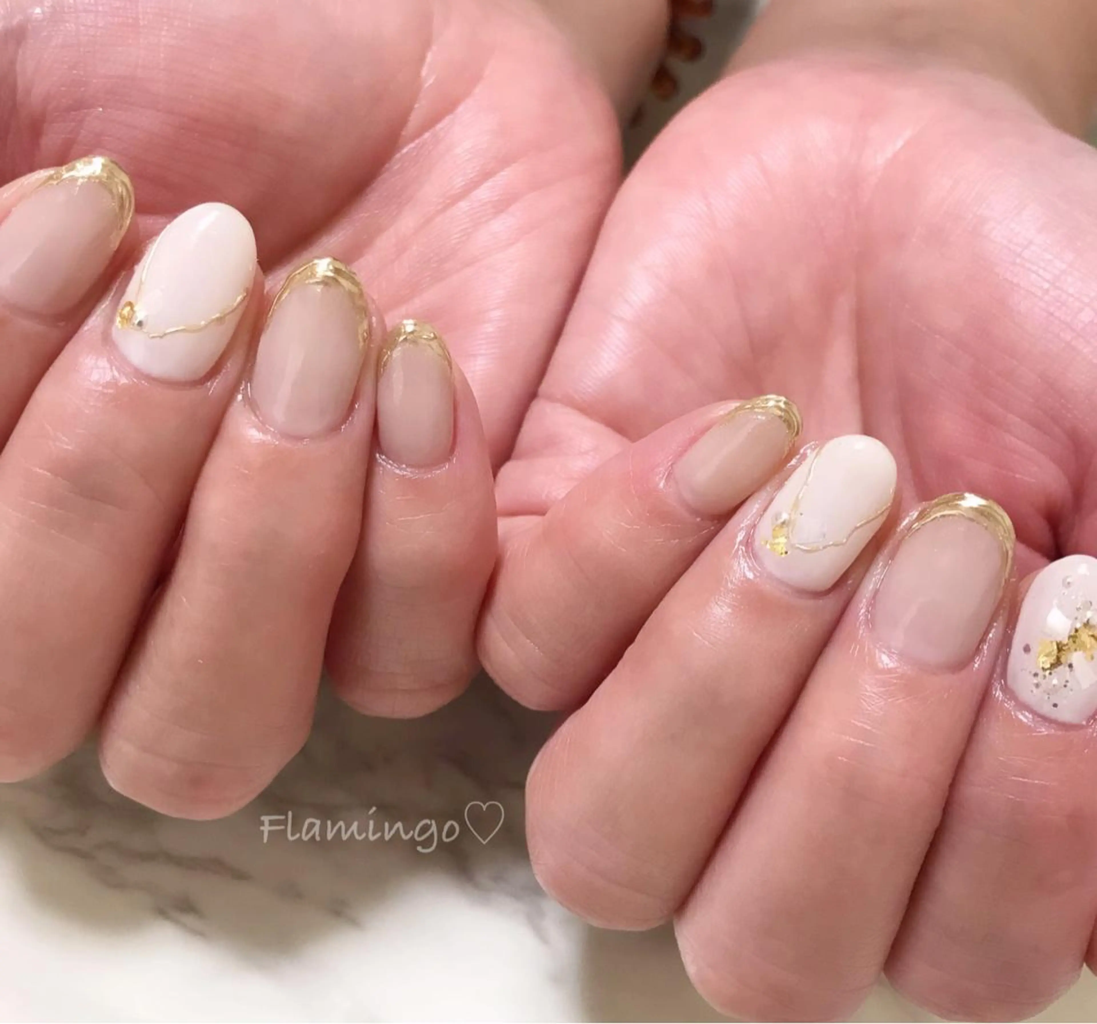 ネイル フレンチネイル ジェルネイル ミラーネイル ニュアンスネイル オフィスネイル シンプル／上品／爪育 ☺︎Flamingoのネイルデザイン