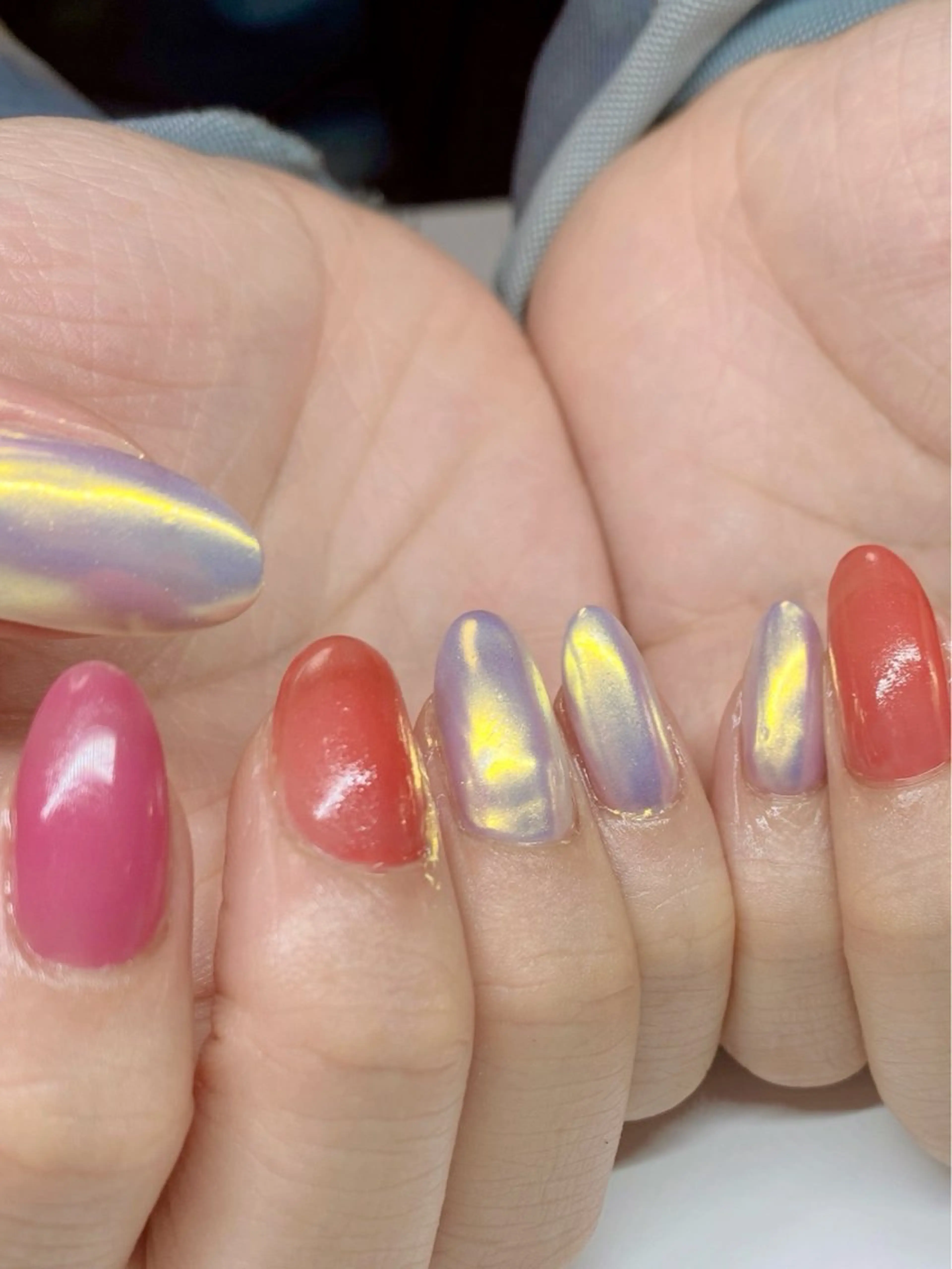 ネイル オーロラネイル ジェルネイル 氷ネイル・うるうるネイル パラジェル ピンク Nail Salon K 🧸美爪育成のネイルデザイン