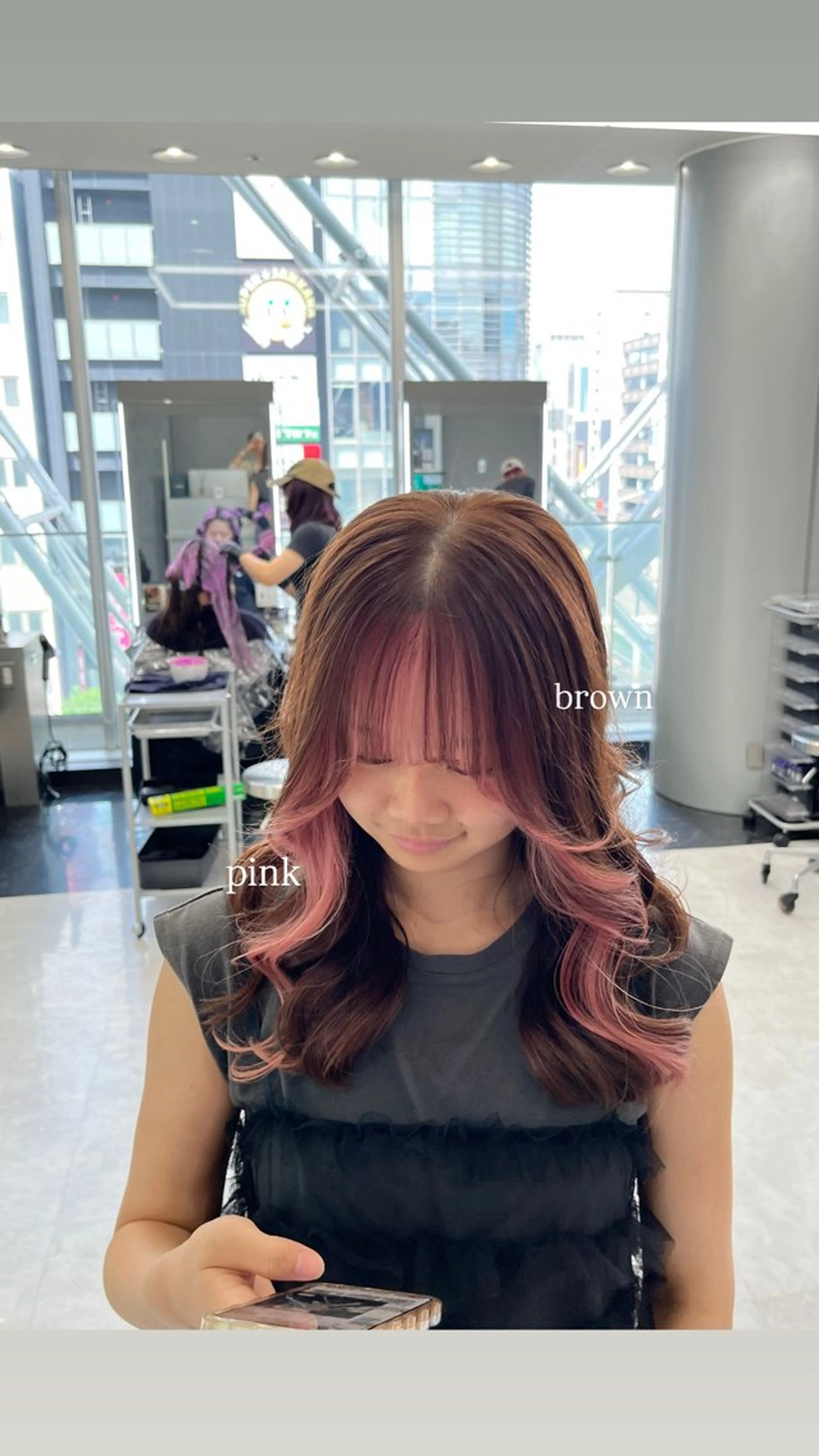 ミディアム カラー ヘアアレンジ ヘアカラー トリートメント ヘアセット ハイトーン/透明感 髪質改善/rinaのヘアスタイル