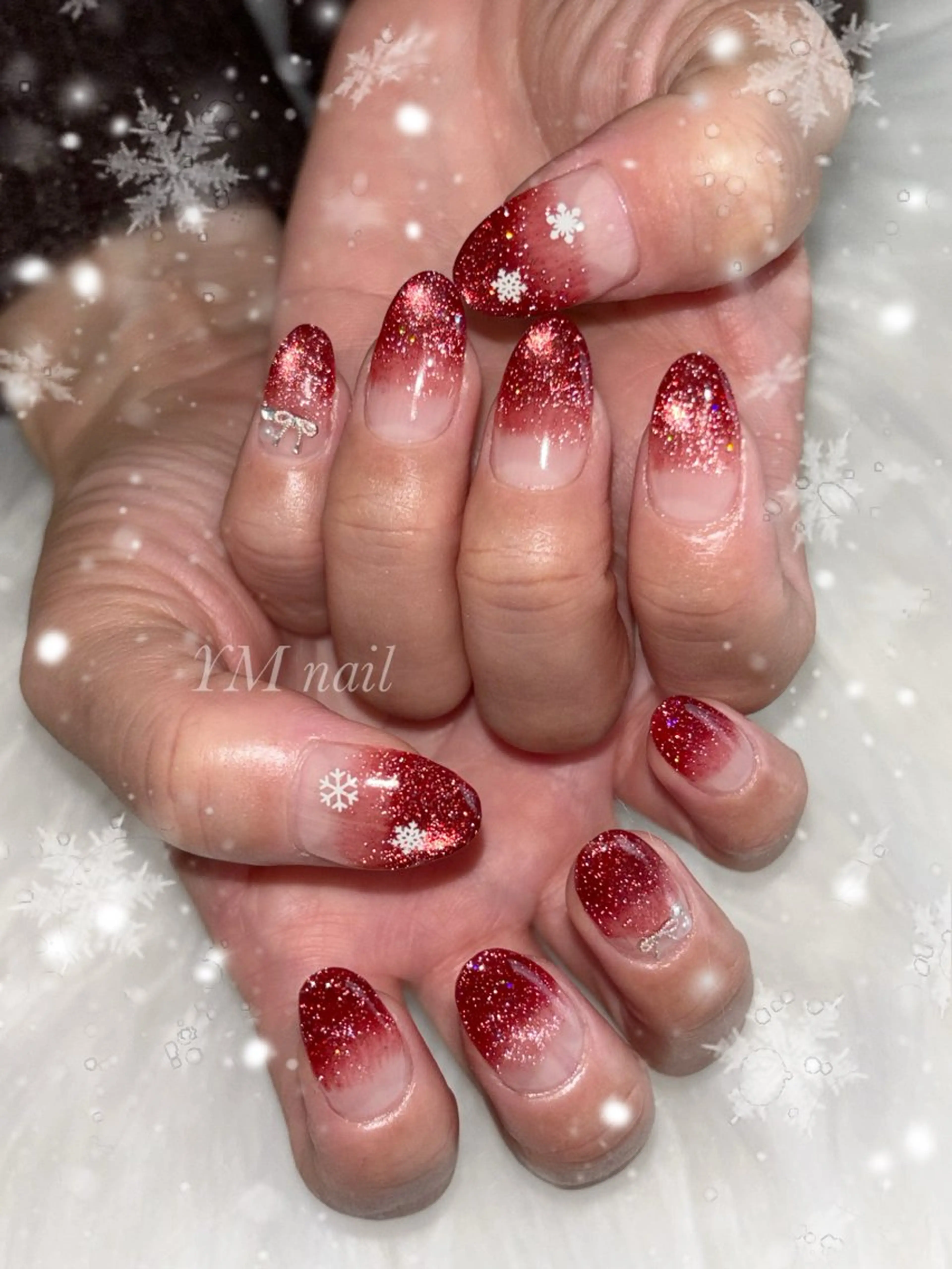 ネイル ボルドー フラッシュネイル ジェルネイル キラキラネイル マグネットネイル ハンドネイル YM nailのネイルデザイン