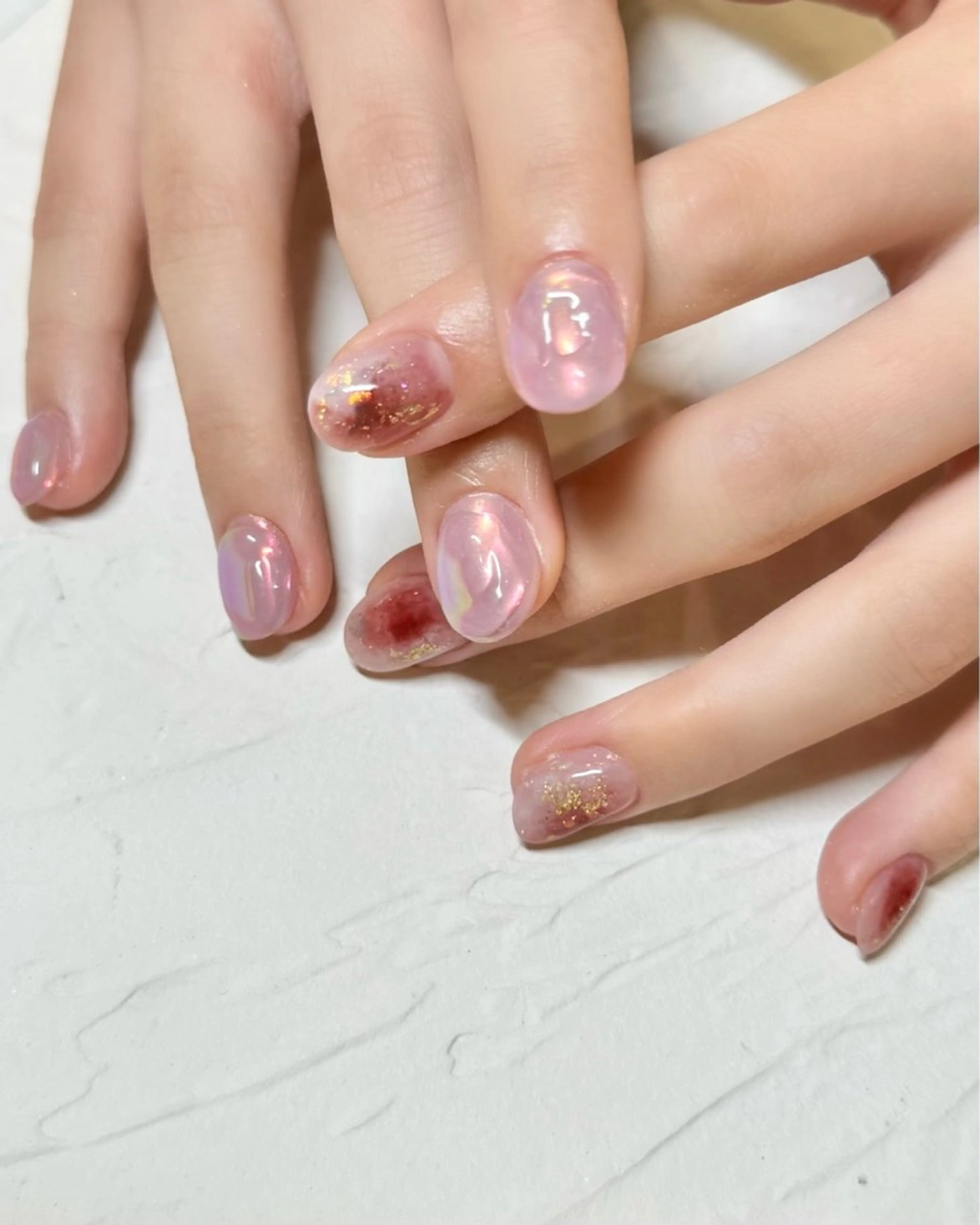 ネイル オーロラネイル キラキラネイル ラメ(グリッター) ニュアンスネイル ピンク nail salon neige所属・ジェムネイル Risa.のネイルデザイン