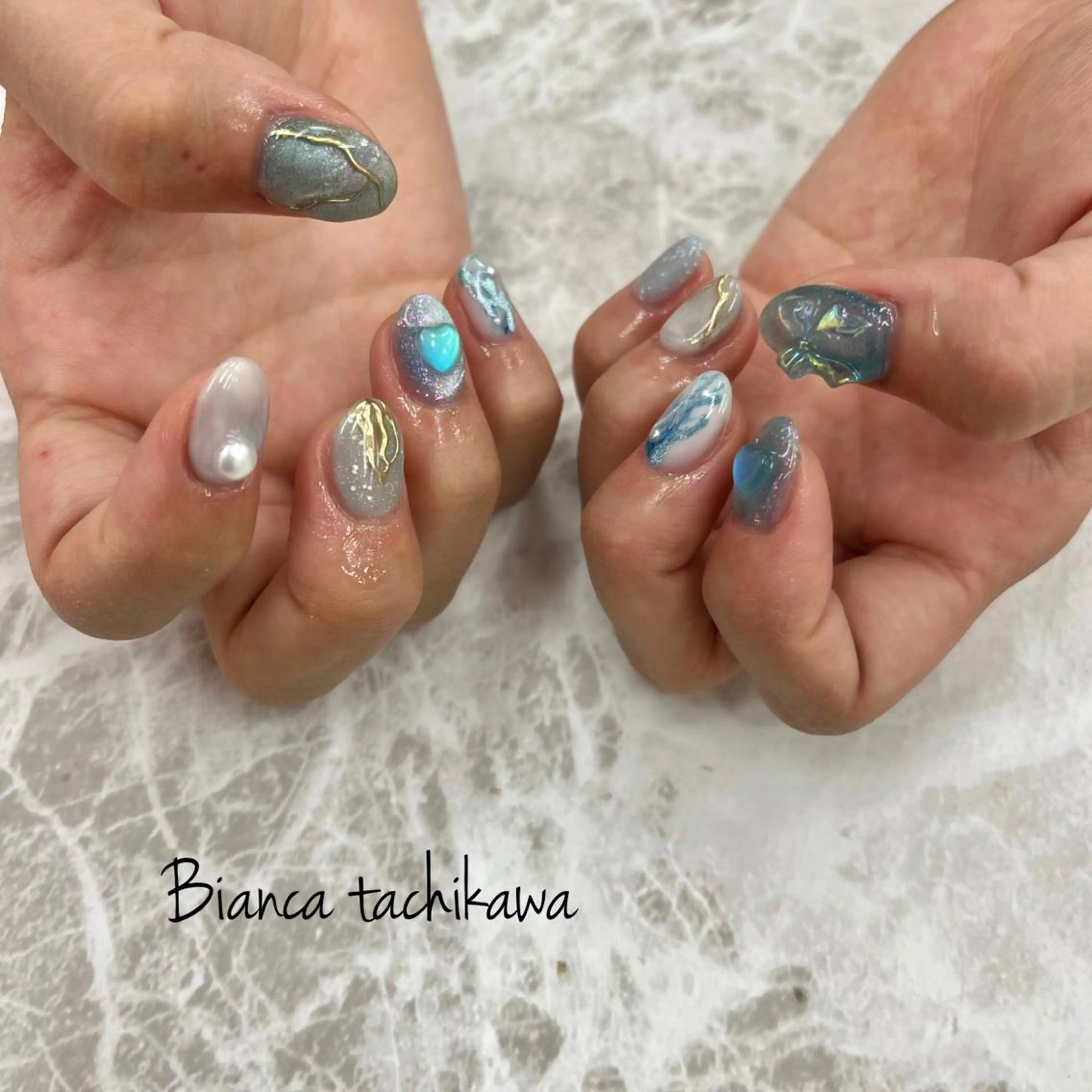 ネイル ブルー ニュアンスネイル ハンドネイル Bianca☁国分寺 🤍店長/黒木愛美のネイルデザイン