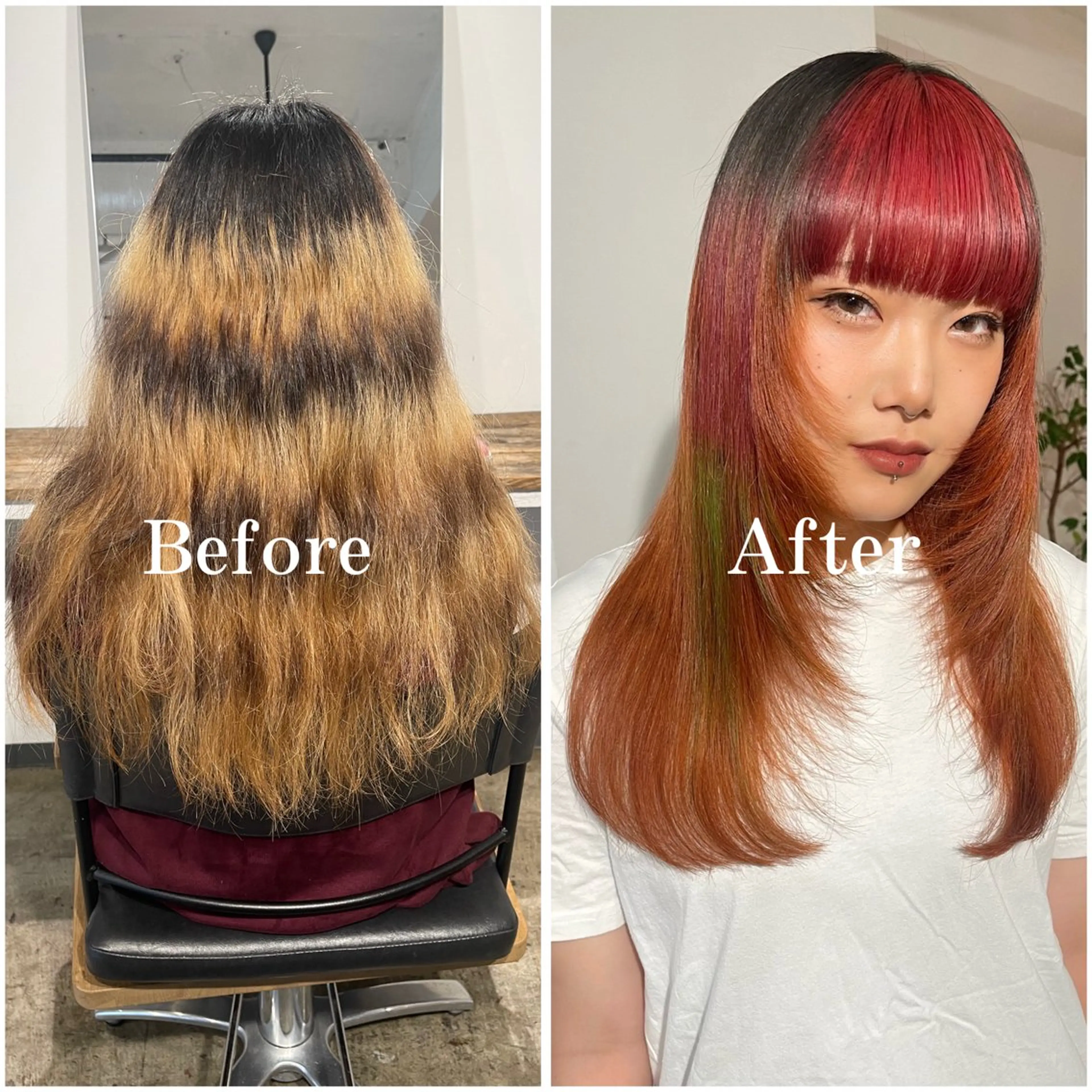 ロング カラー ブリーチ デザインカラー 似合わせカット 縮毛矯正 ヘアカラー ムラ修正/ ハイトーン💖Riaのヘアスタイル