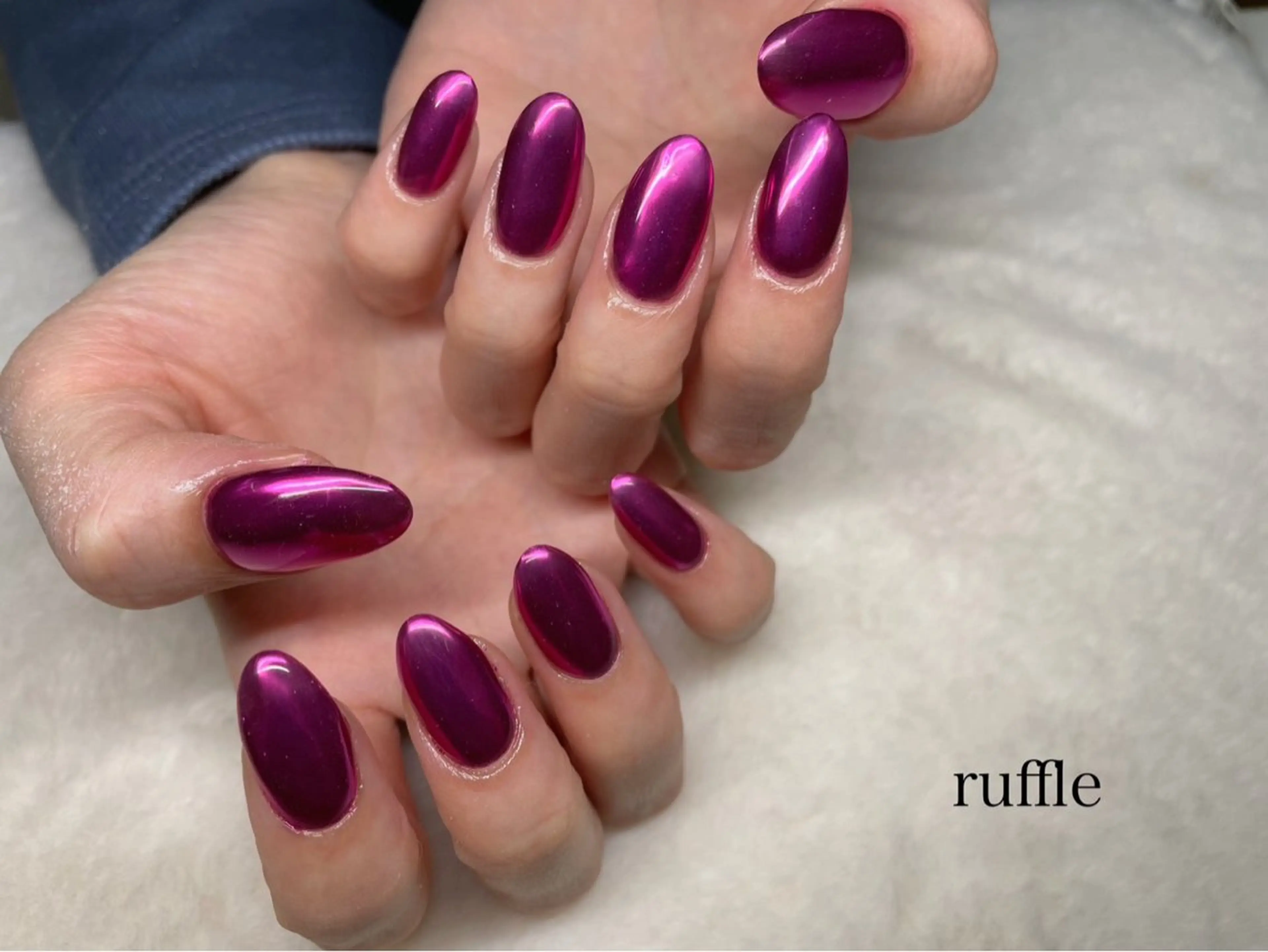 ネイル ミラーネイル ワンカラーネイル ピンク パープル シンプルネイル ruffle Asukaのネイルデザイン