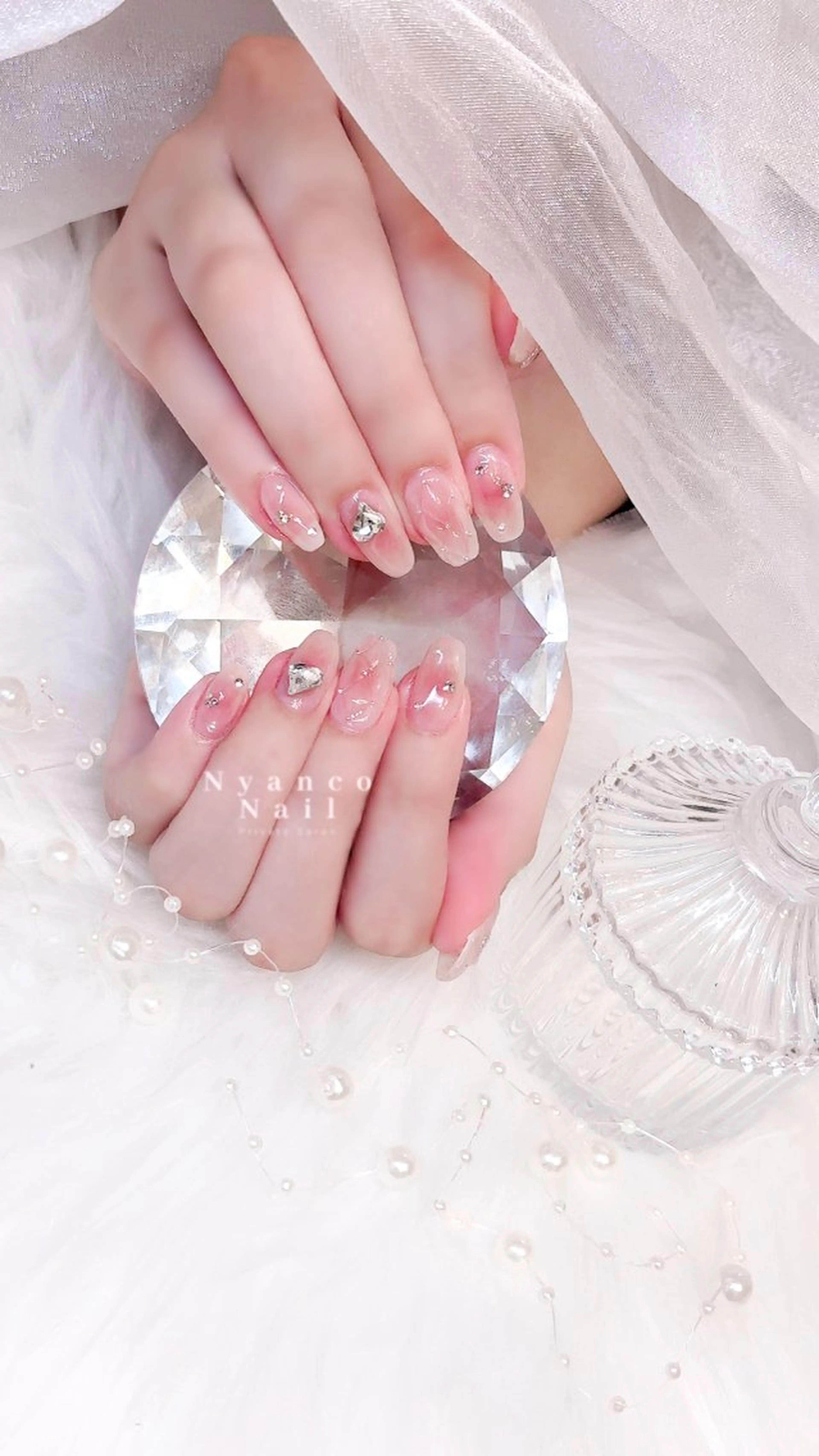 ネイル チークネイル ジェルネイル ハート 氷ネイル・うるうるネイル キラキラネイル Nyanco Nailのネイルデザイン