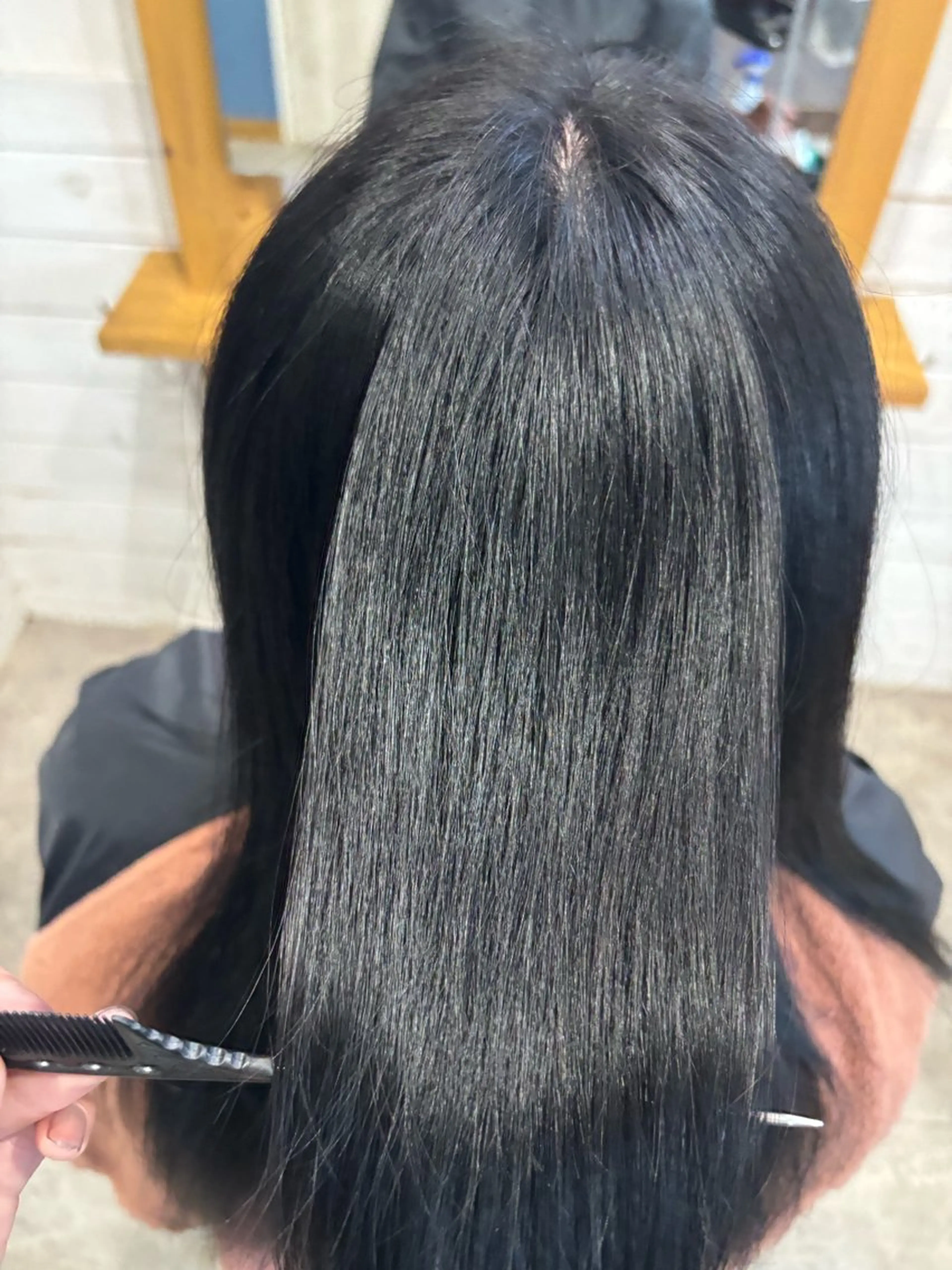 ロング カラー 黒髪 ブルーカラー ブルーブラック 透明感カラー グレージュ ブリーチ/縮毛/複雑 履歴特化🌸/たくみのヘアスタイル
