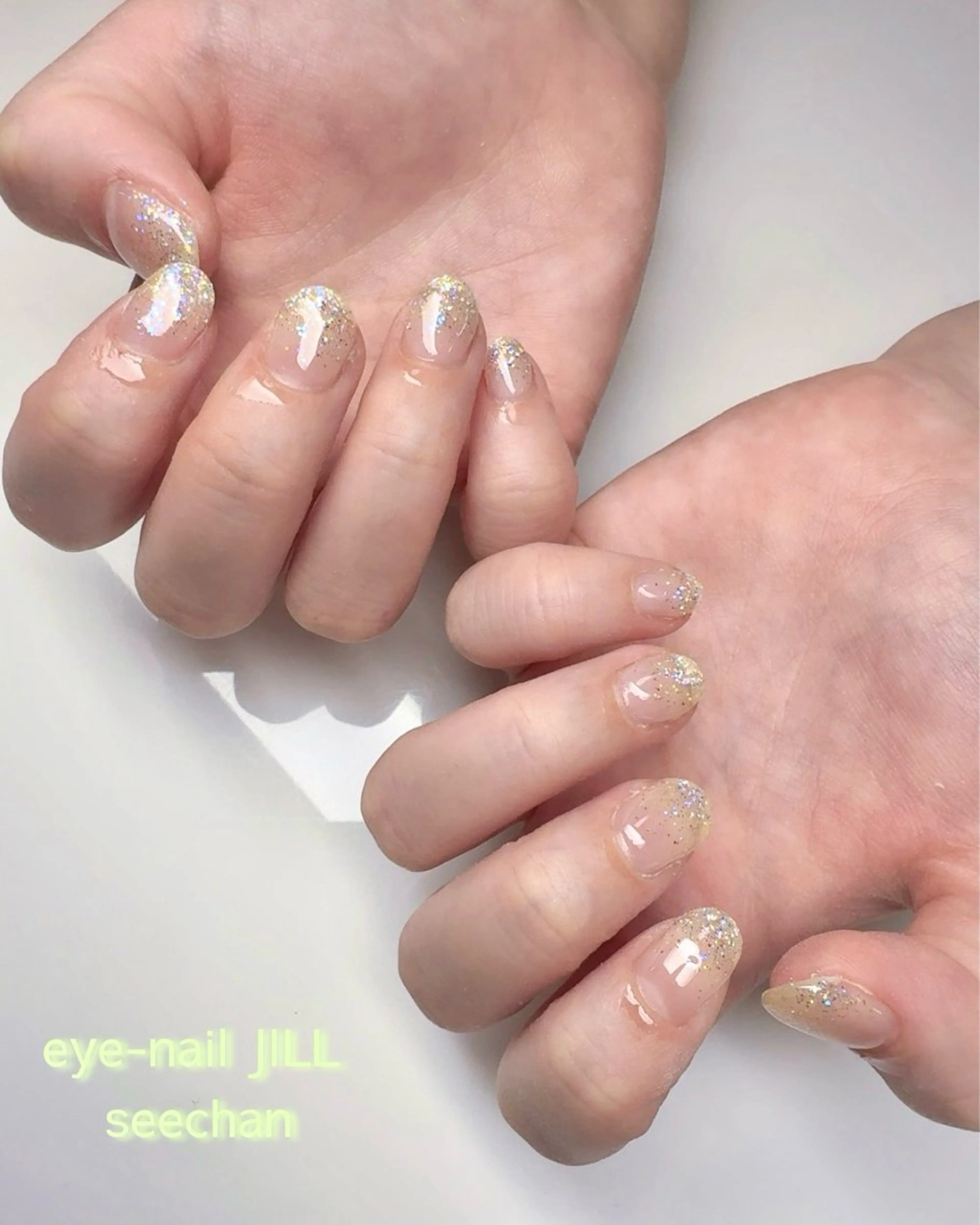 ネイル グラデーション グリーン ラメ(グリッター) ラメグラデーション ハンドネイル JILL seechanのネイルデザイン