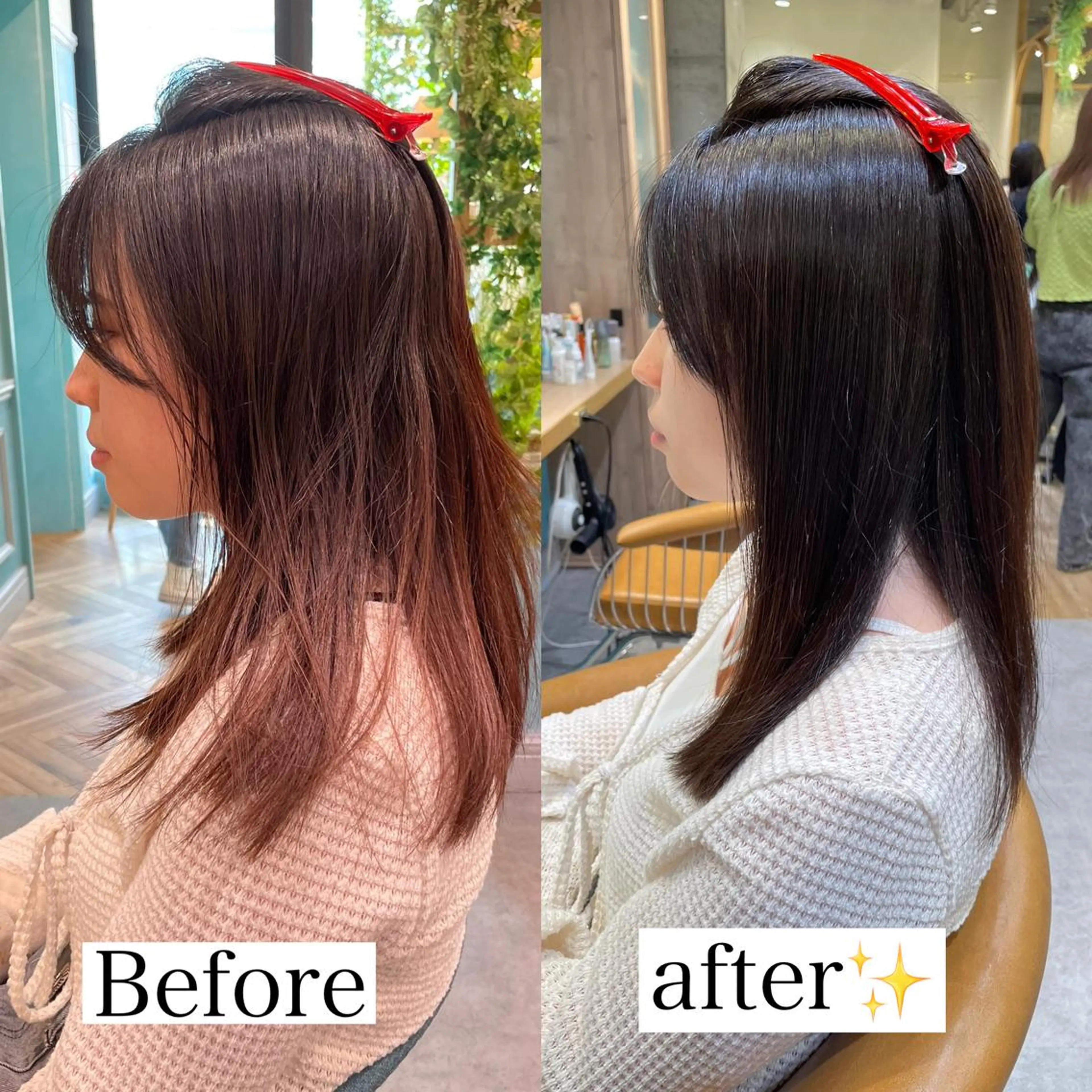 セミロング カット ヘアカラー 縮毛矯正 トリートメント 山本翔一郎 韓国顔周りレイヤーのヘアスタイル