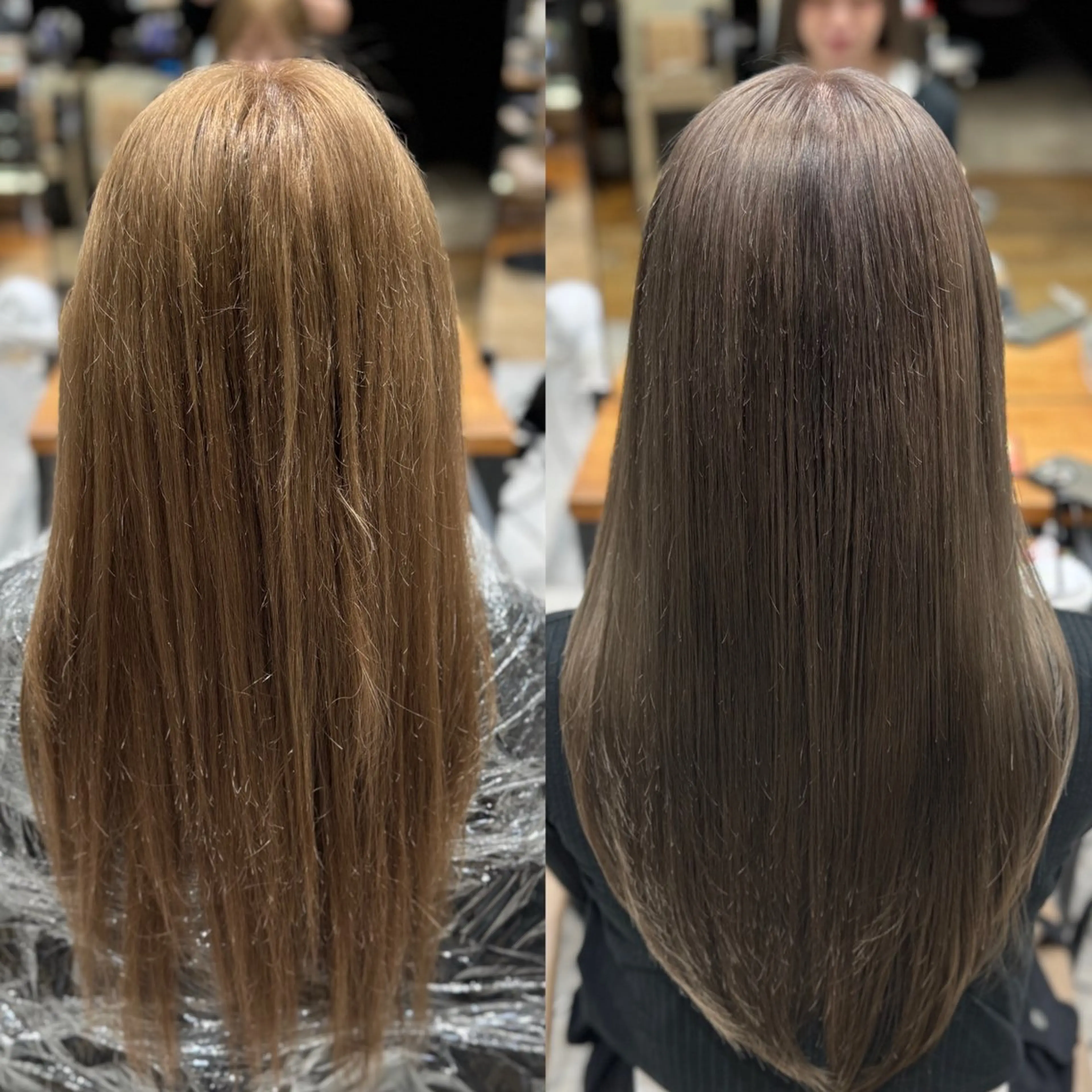 ロング カラー アッシュ ベージュカラー 黒髪 ブルーカラー ブルーブラック ヘアカラー トリートメント 新宿透明感カラー 髪質改善/吉川怜奈のヘアスタイル