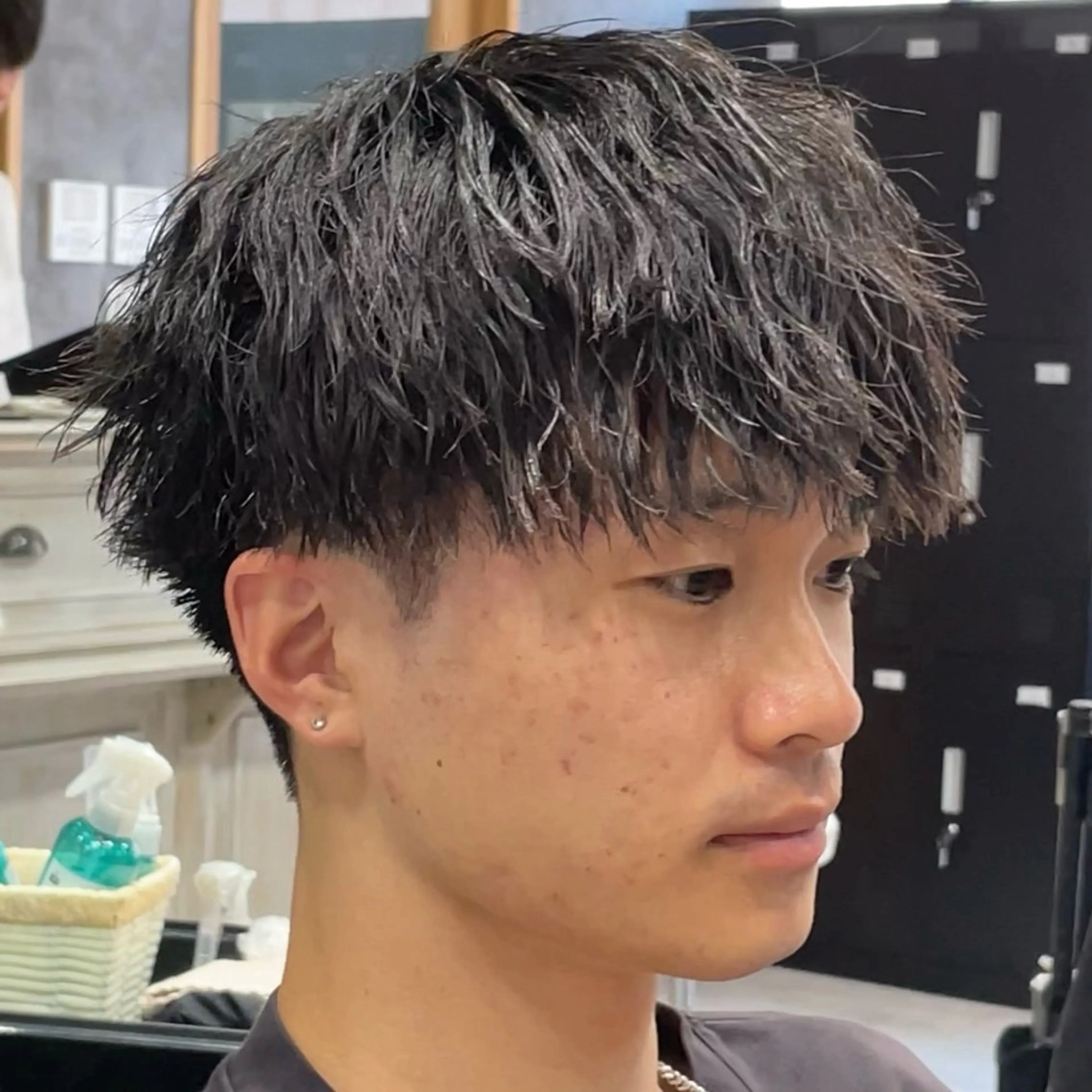 ショート パーマ メンズ ✨️センターパート✨ ニュアンス,フェザーのヘアスタイル