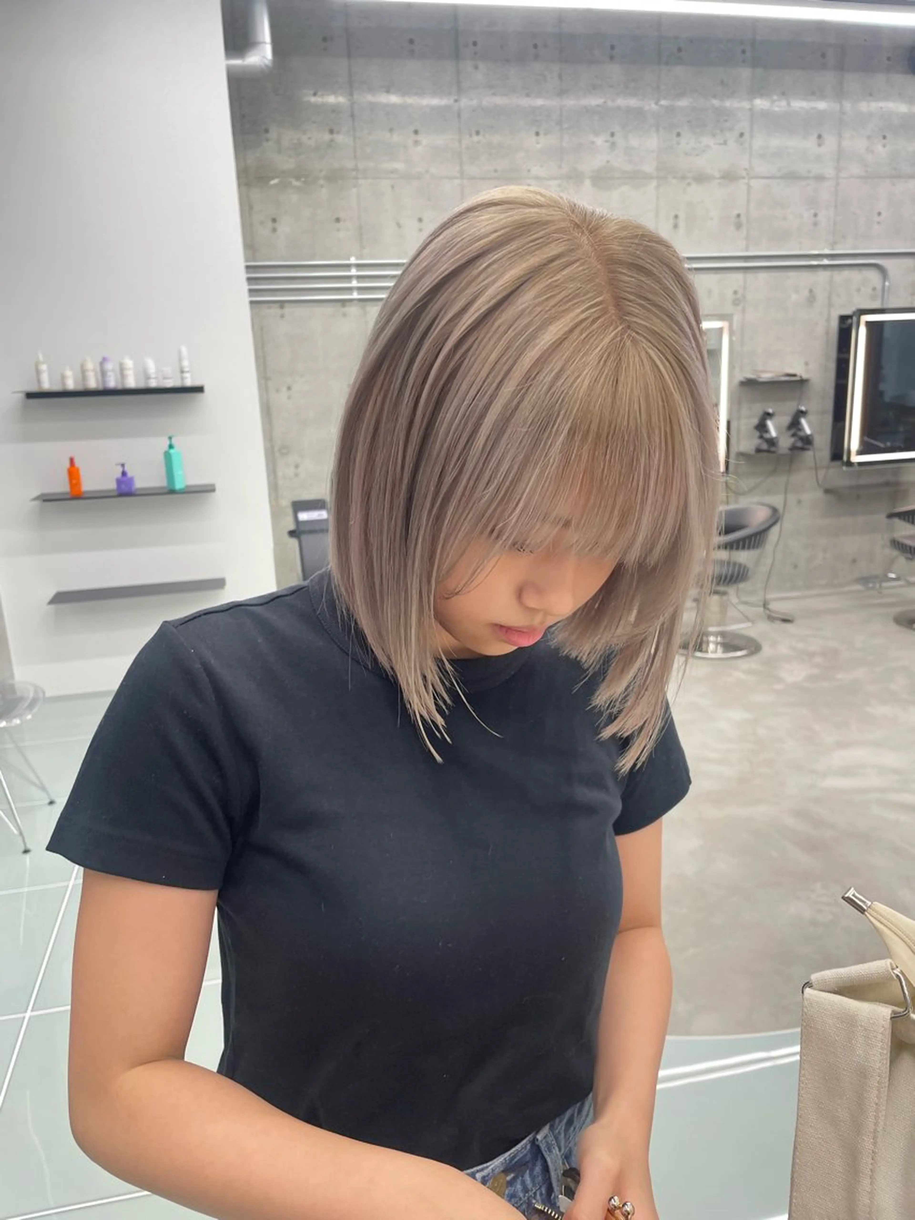 ミディアム カラー ベージュカラー ブリーチ ケアブリーチ ケアカラー ダブルカラー 薬院浄水通/ショート /ボブ/rukaのヘアスタイル