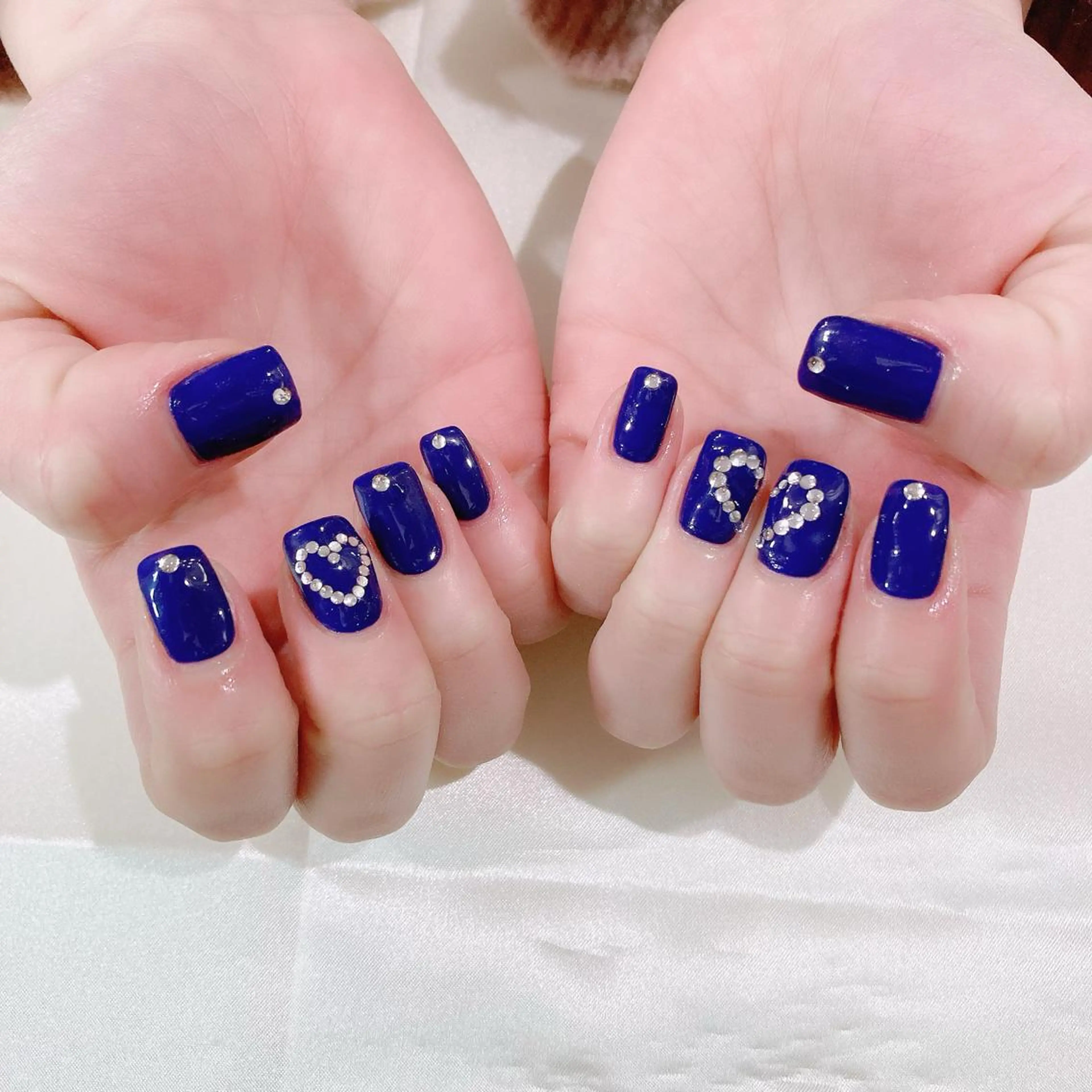 ネイル ブルー ジェルネイル ハート キラキラネイル ネイビー ハンドネイル Nail Kのネイルデザイン