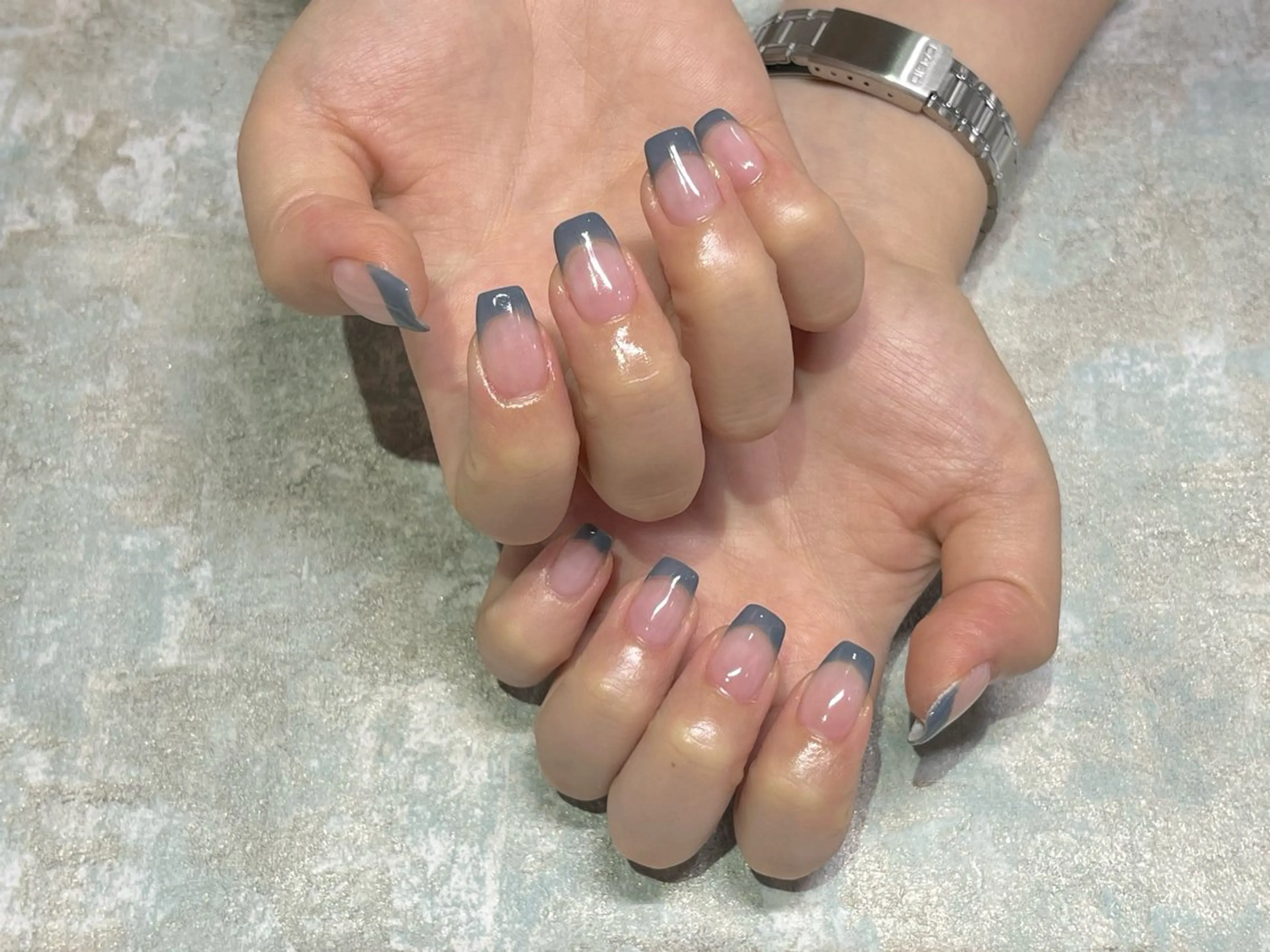 ネイル ブルー フレンチネイル Asakawa yuzukaのネイルデザイン